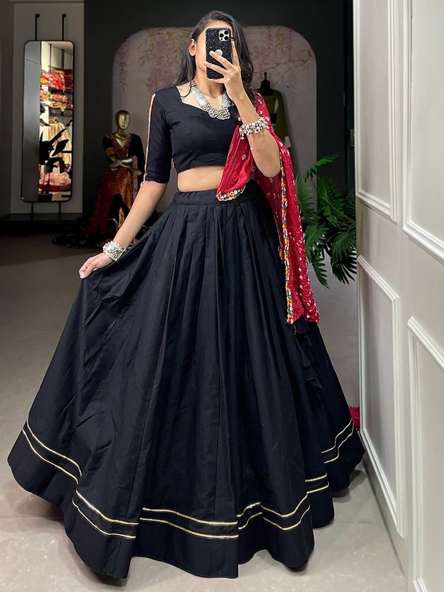 Black Navratri Special Gamthi Work Cotton Lehenga Choli