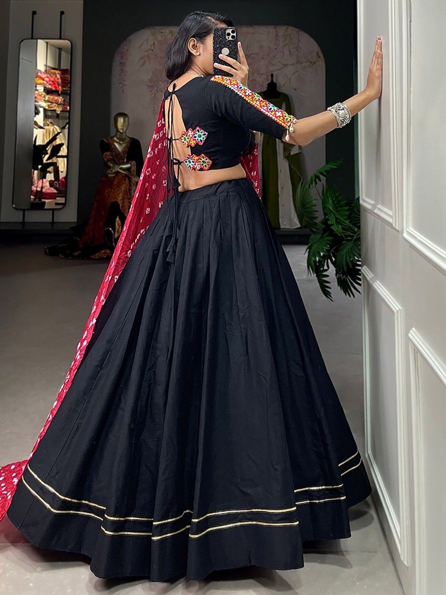 Black Navratri Special Gamthi Work Cotton Lehenga Choli