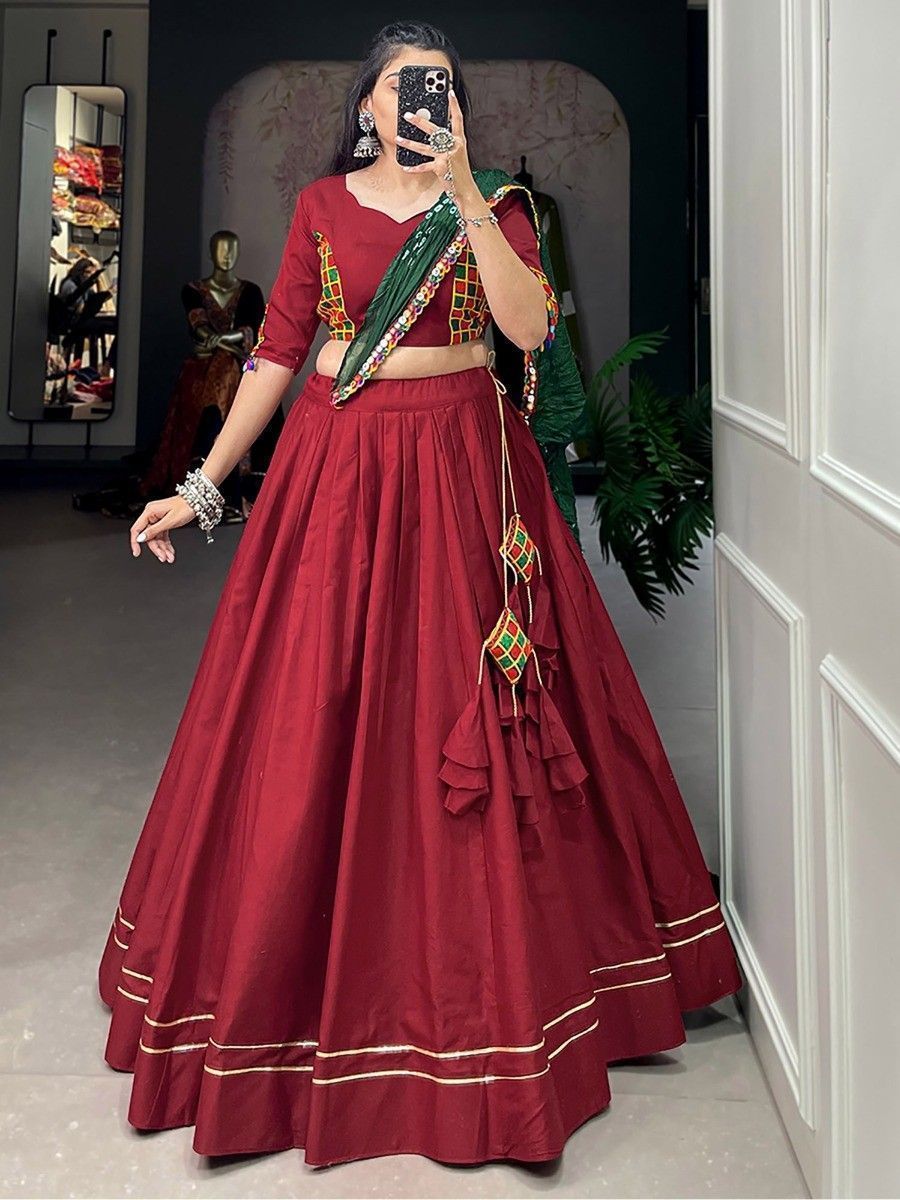 Maroon Navratri Special Gamthi Work Cotton Lehenga Choli