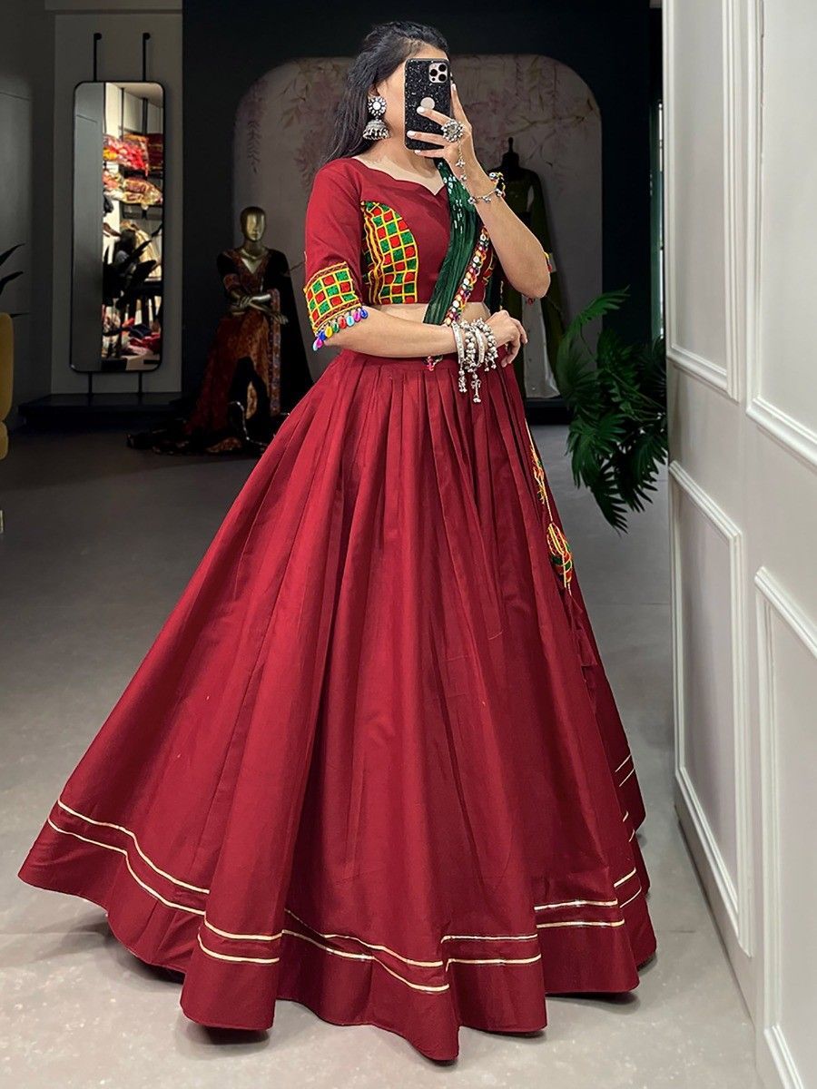 Maroon Navratri Special Gamthi Work Cotton Lehenga Choli