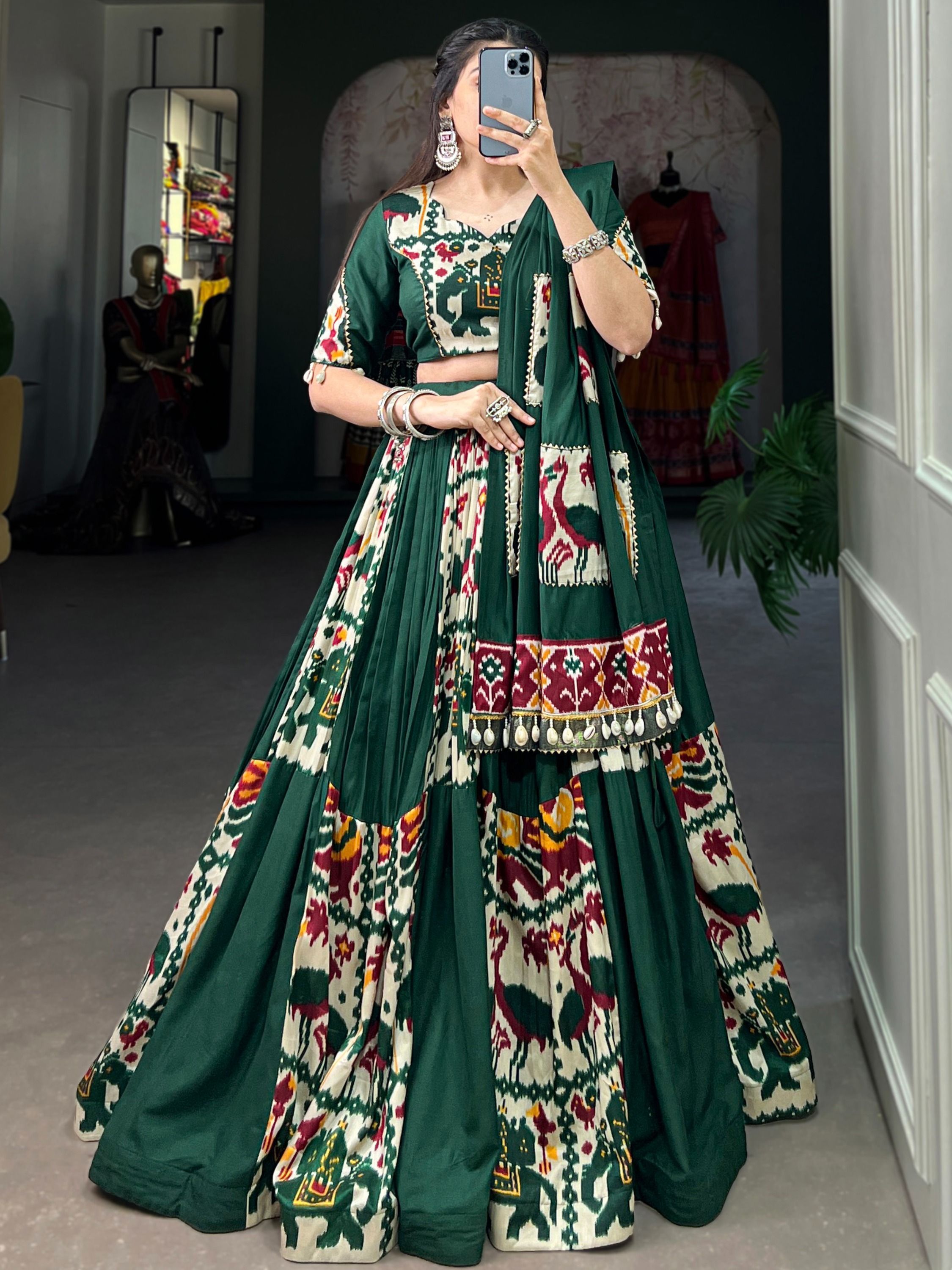 Garba Special Green Patola Printed Silk Lehenga Choli