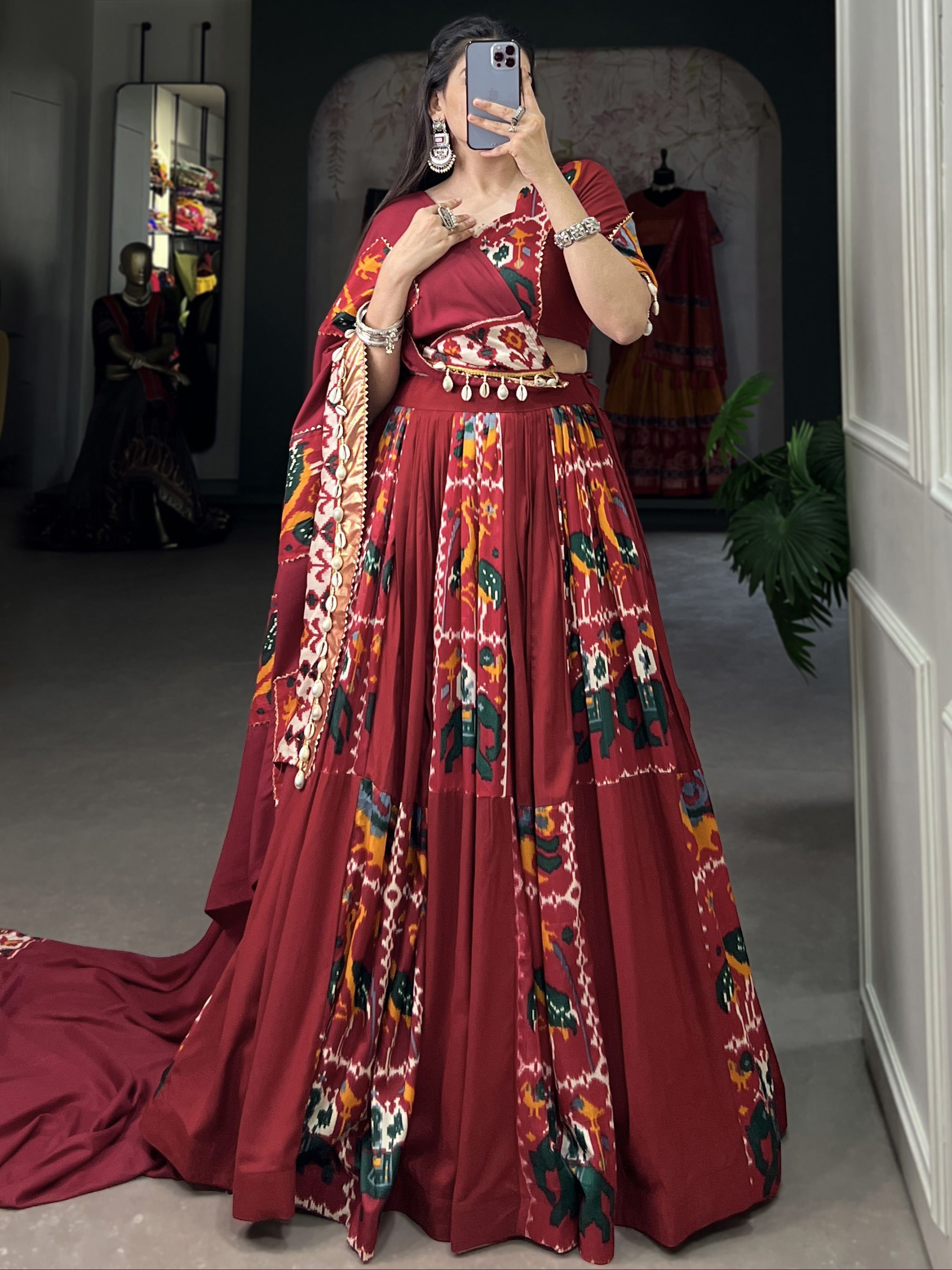 Garba Special Red Patola Printed Silk Lehenga Choli