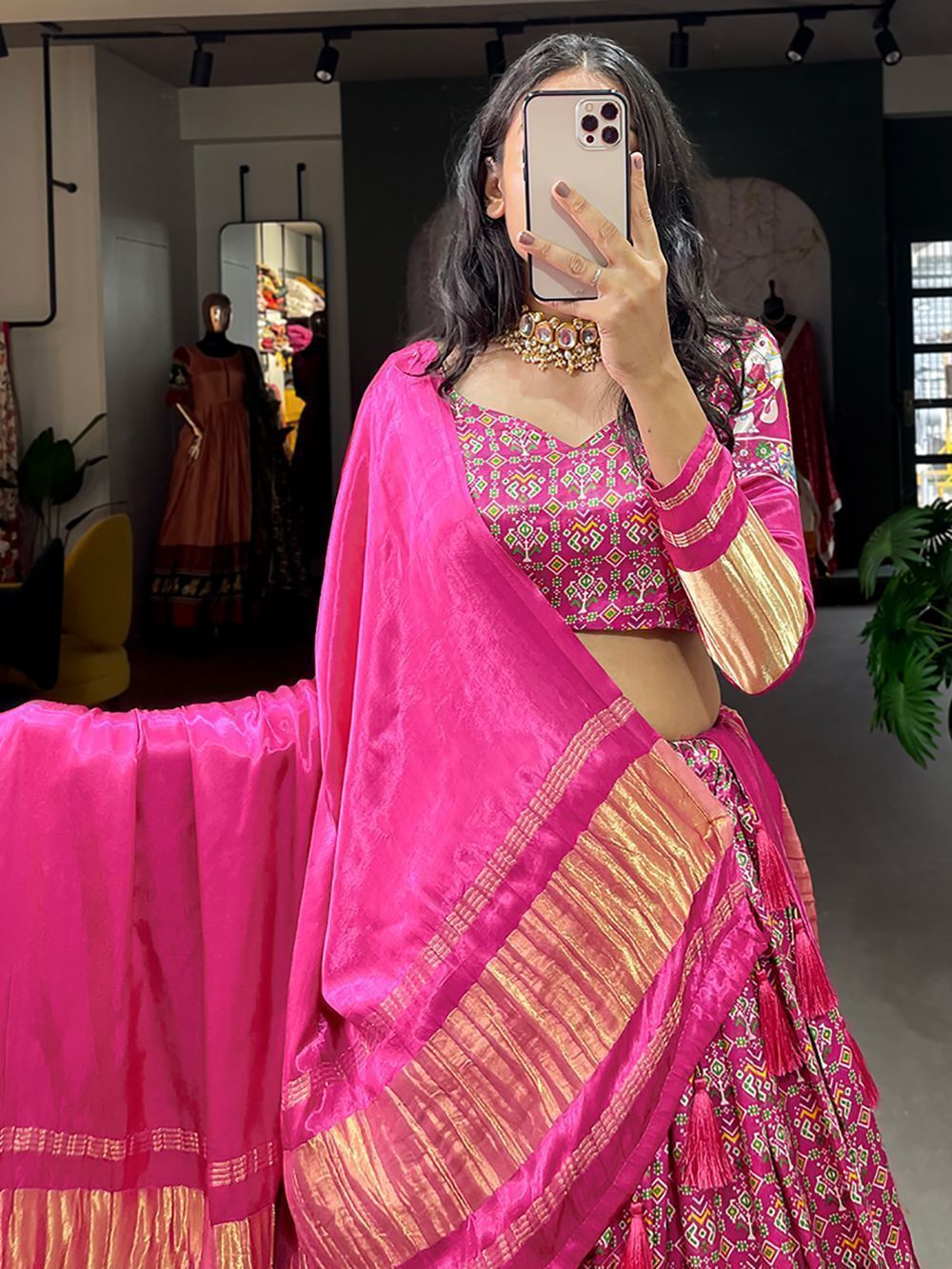 Pink Gaji Silk Digital Printed Lehenga Choli For Navratri