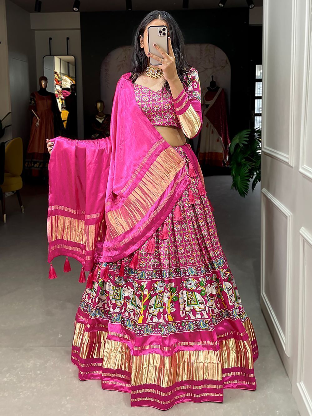 Pink Gaji Silk Digital Printed Lehenga Choli For Navratri