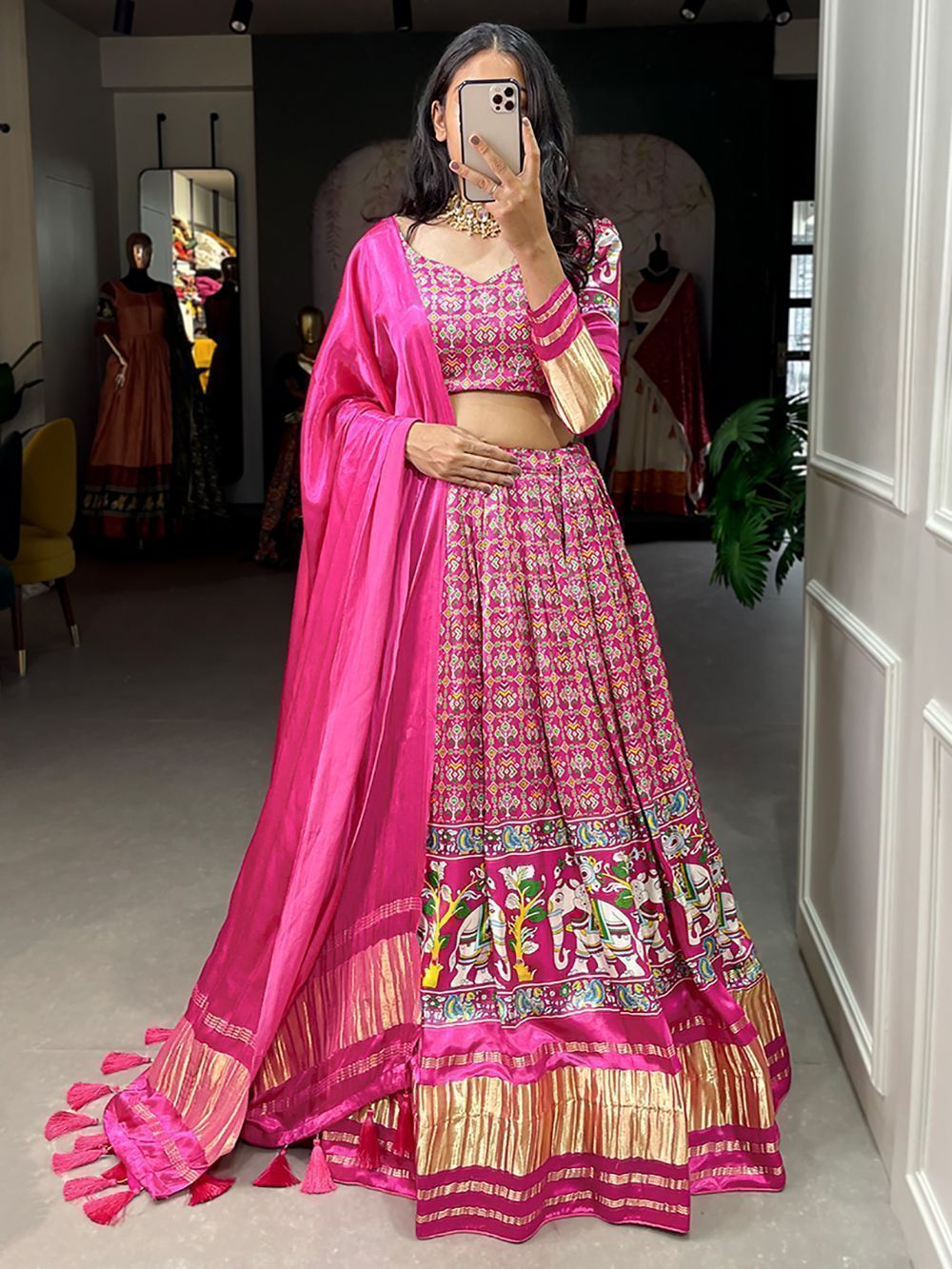 Pink Gaji Silk Digital Printed Lehenga Choli For Navratri