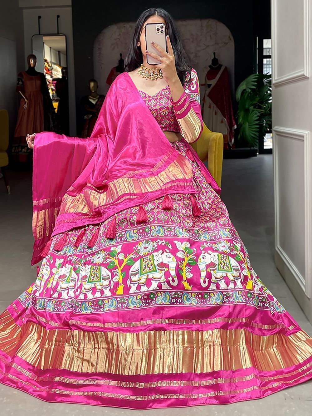 Pink Gaji Silk Digital Printed Lehenga Choli For Navratri