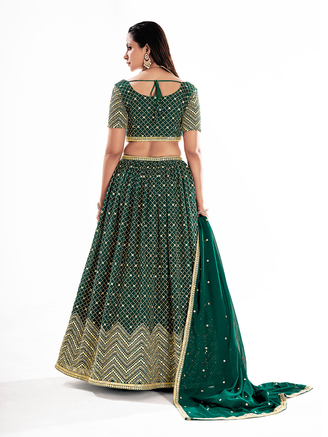 Green Embroidered Semi-Stitch Wedding Lehenga Choli