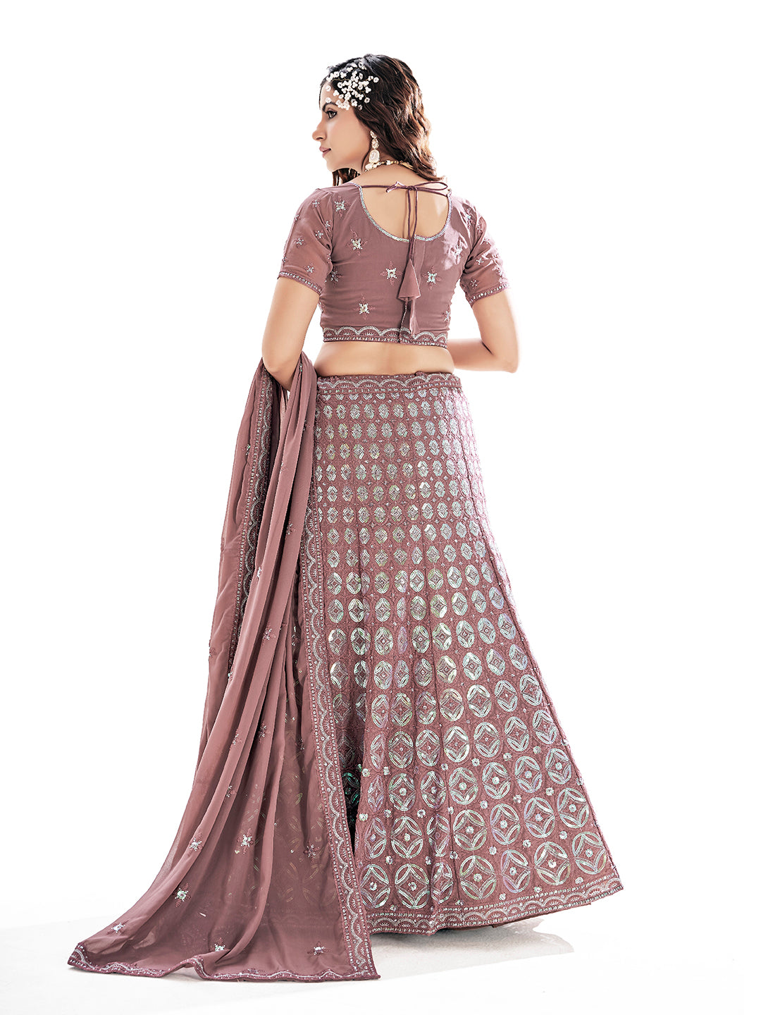 Mauve Georgette Embroidered Wedding Lehenga Choli