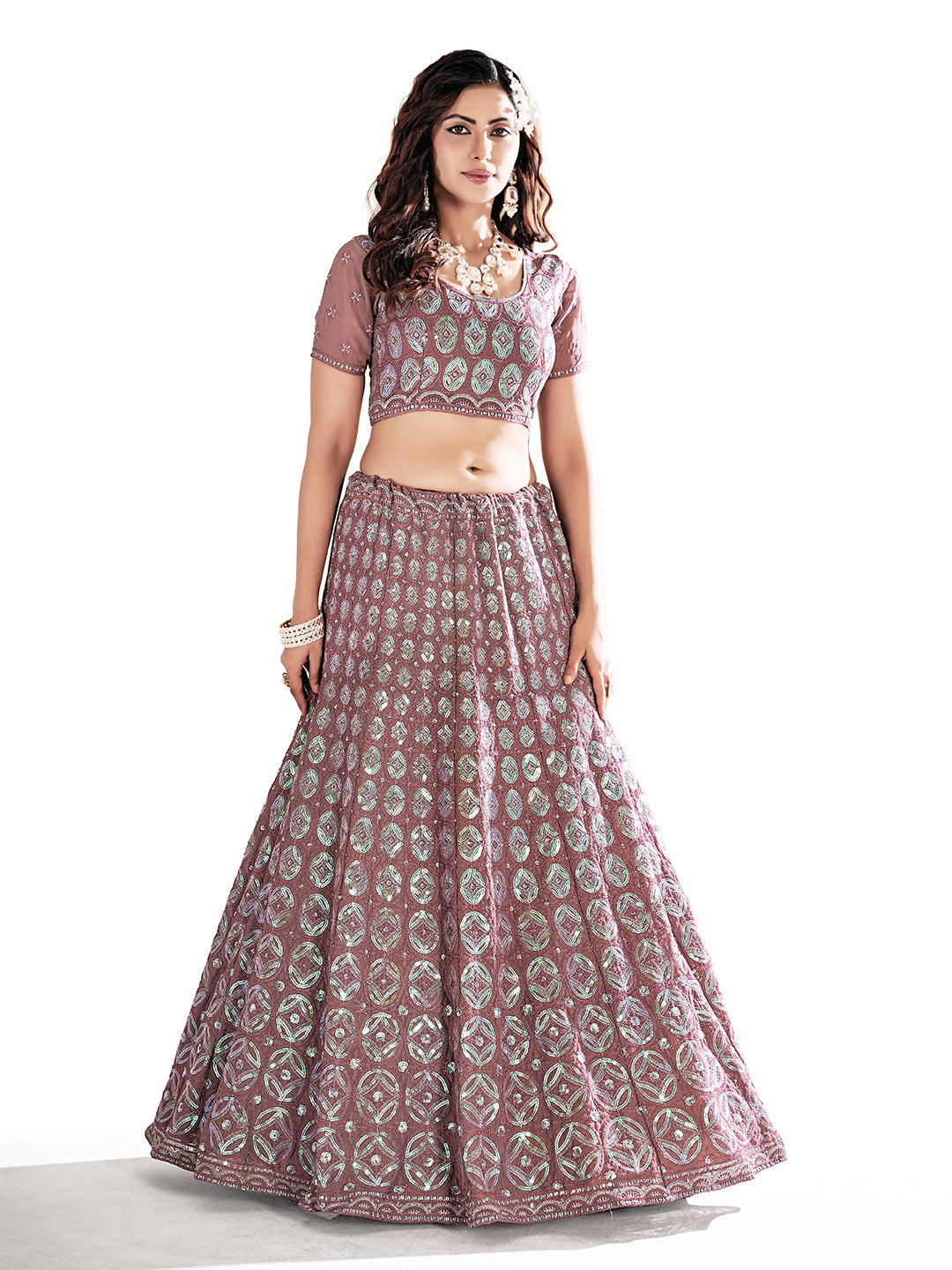 Mauve Georgette Embroidered Wedding Lehenga Choli