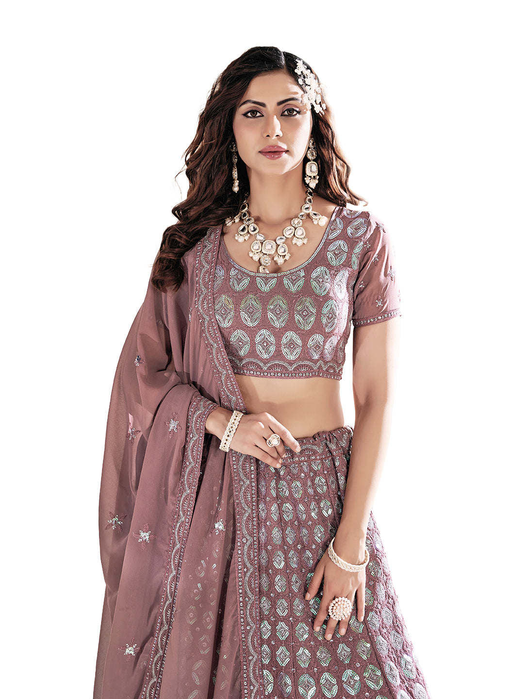 Mauve Georgette Embroidered Wedding Lehenga Choli