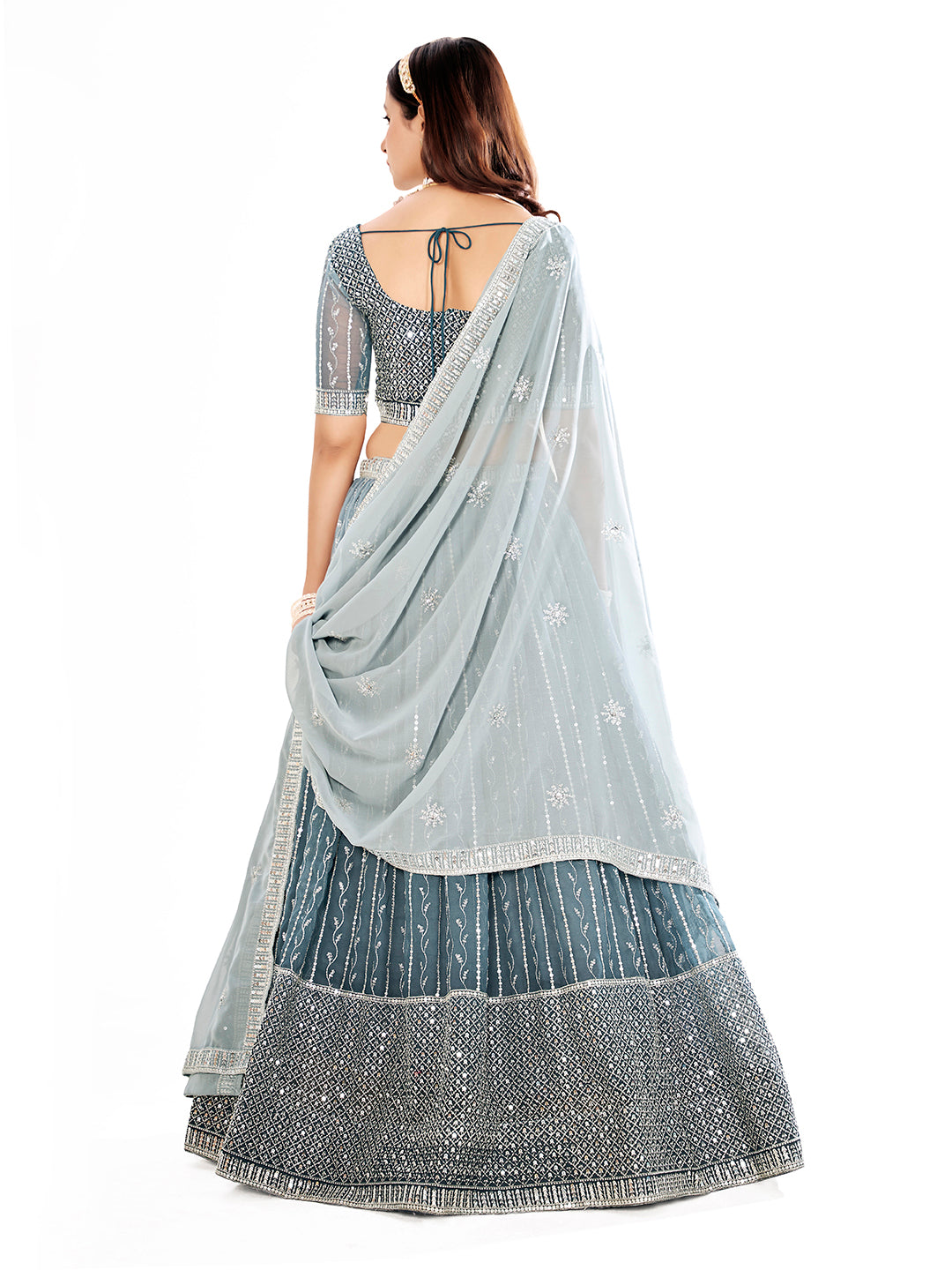 Grey Embroidered Semi-Stitched Lehenga & Unstitched Blouse With Dupatta