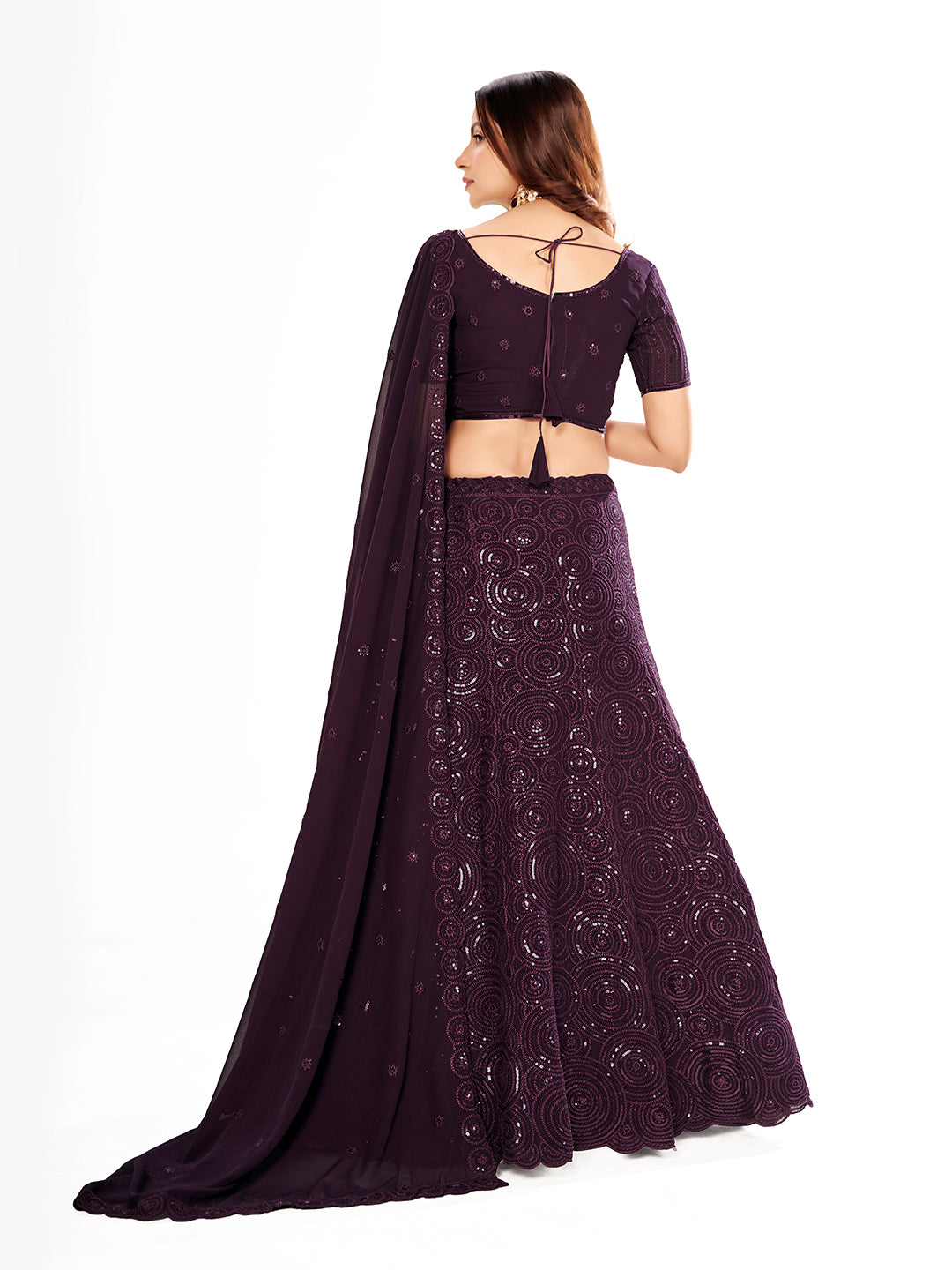 Purple Georgette Embroidered Wedding Lehenga Choli