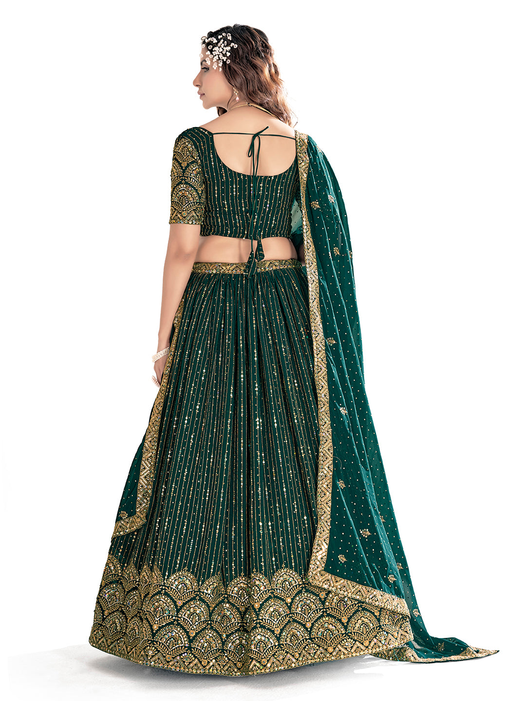 Green Georgette Embroidered Wedding Lehenga Choli