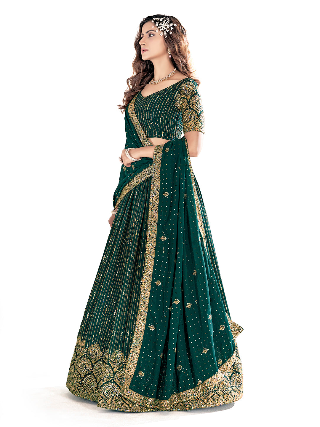 Green Georgette Embroidered Wedding Lehenga Choli