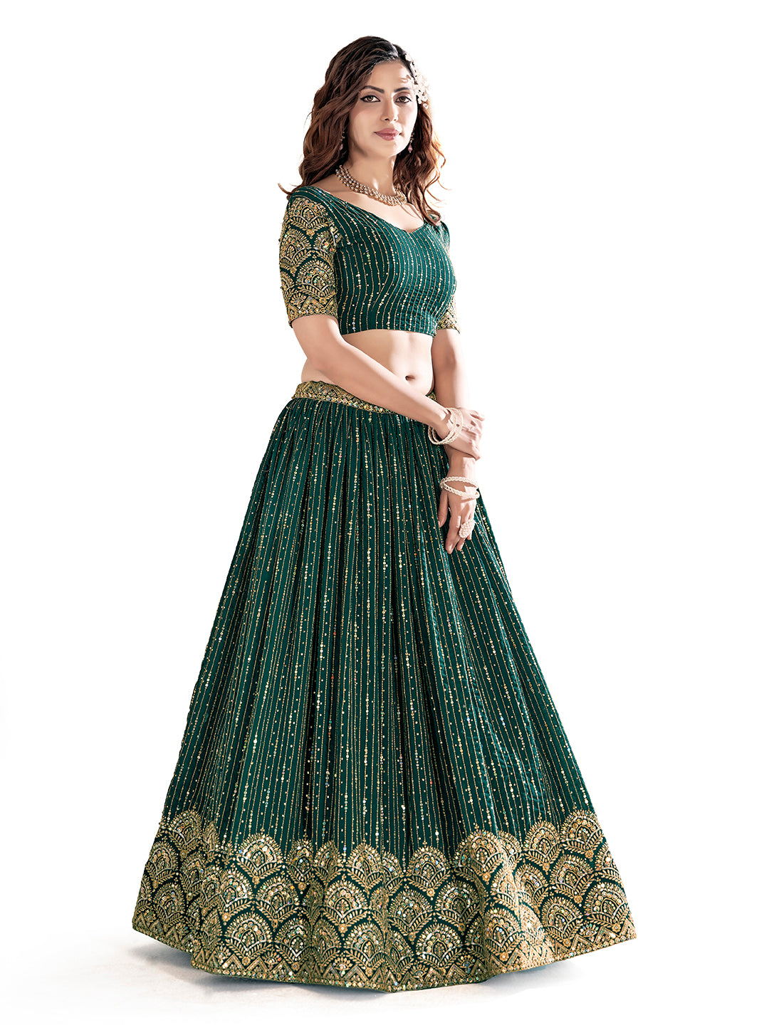 Green Georgette Embroidered Wedding Lehenga Choli