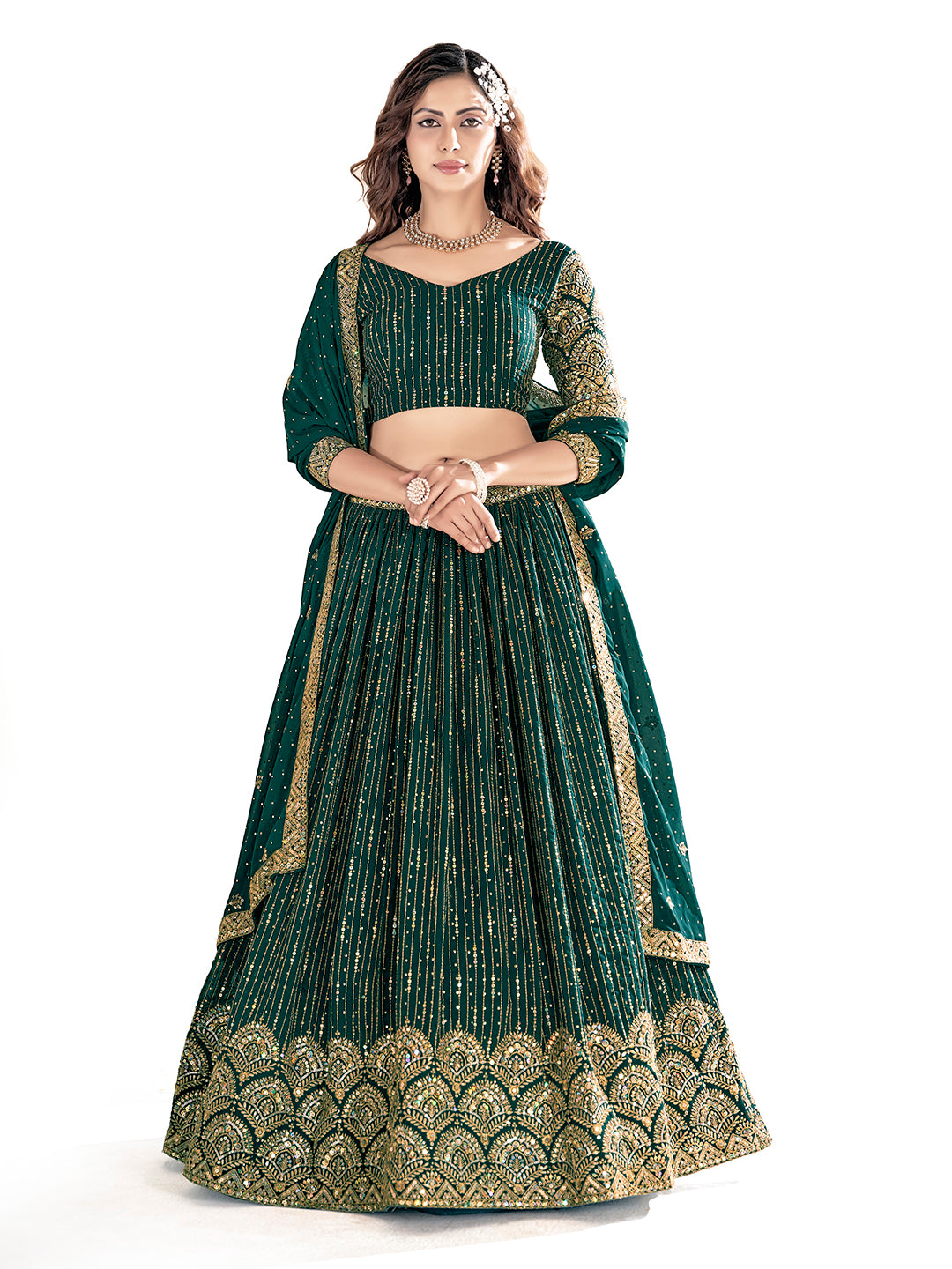 Green Georgette Embroidered Wedding Lehenga Choli