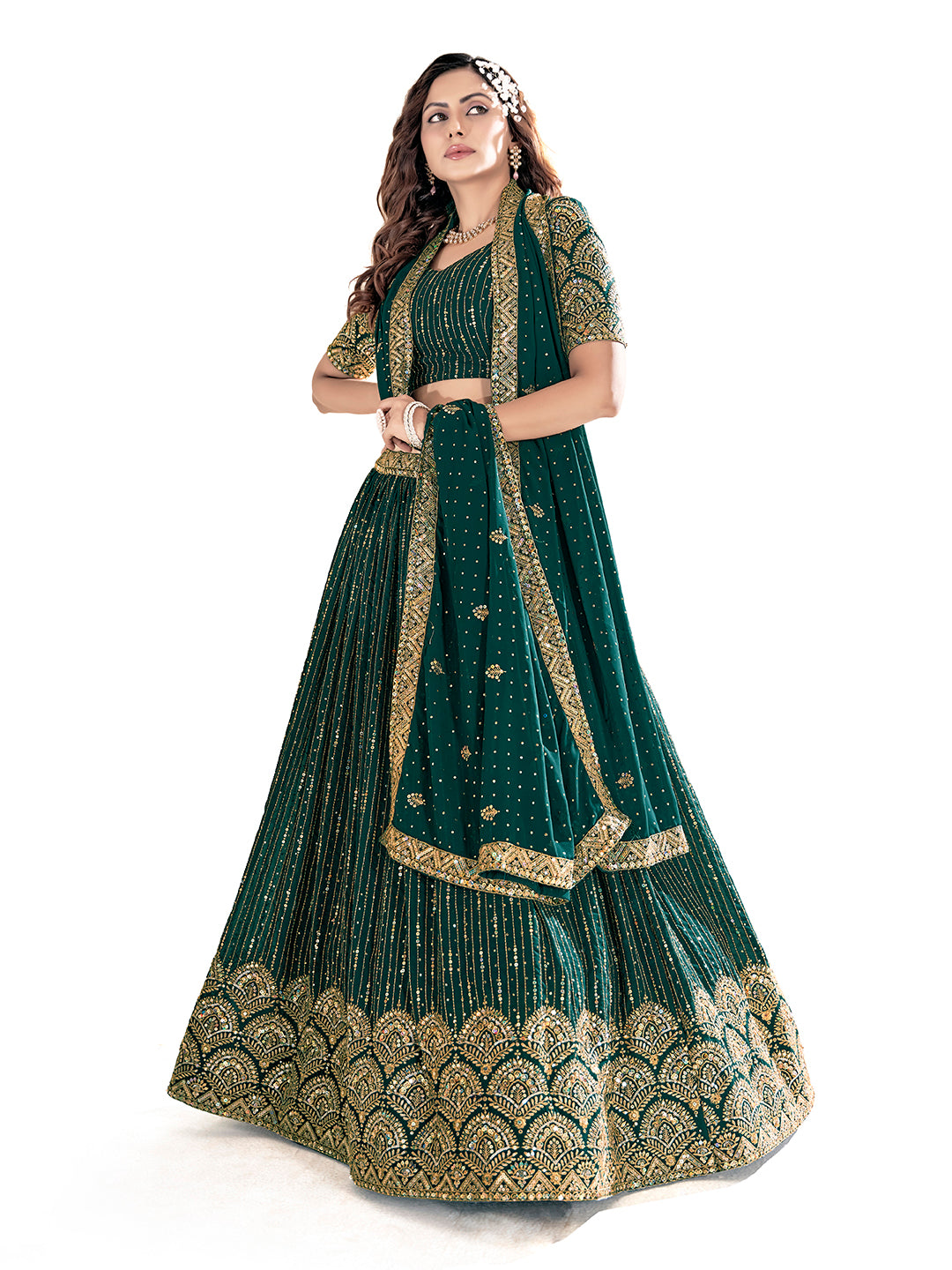 Green Georgette Embroidered Wedding Lehenga Choli