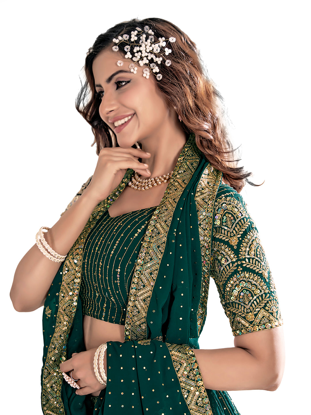 Green Georgette Embroidered Wedding Lehenga Choli