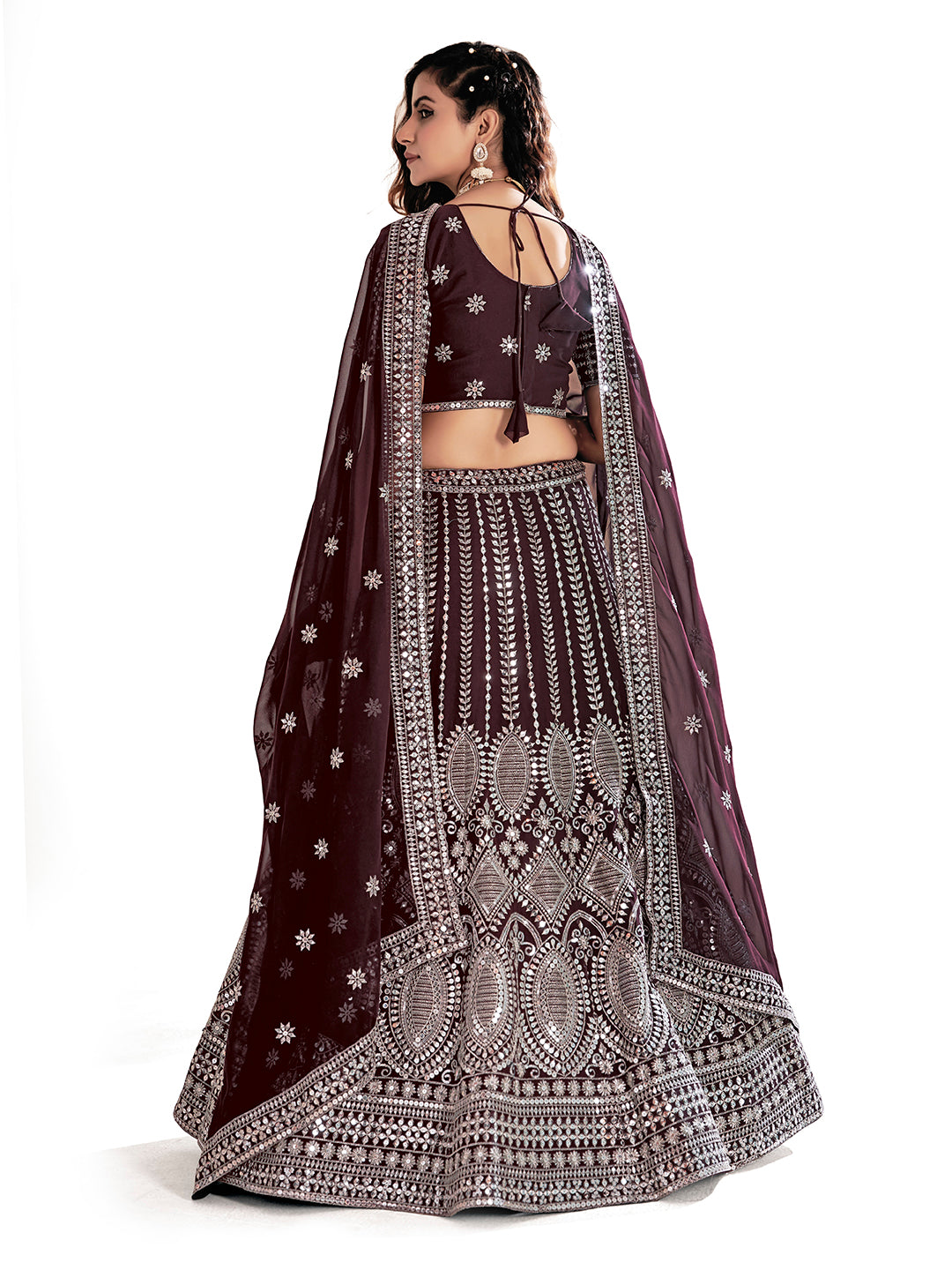 Purple Embroidered Semi-Stitched Lehenga & Unstitched Blouse With Dupatta