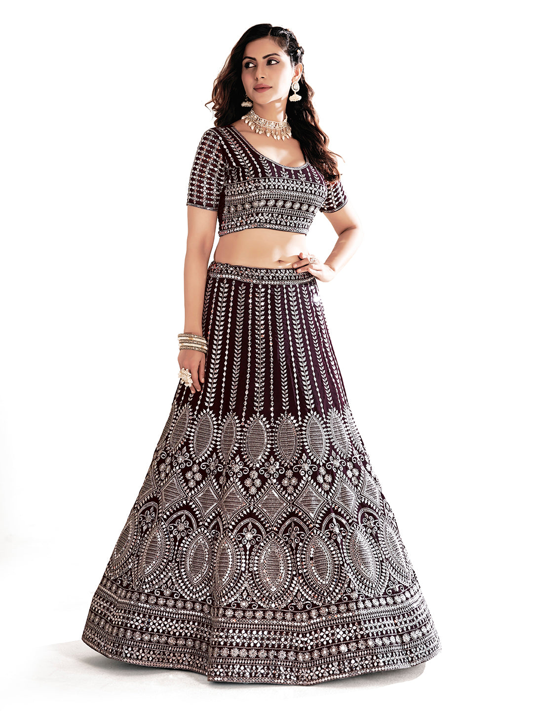 Purple Embroidered Semi-Stitched Lehenga & Unstitched Blouse With Dupatta