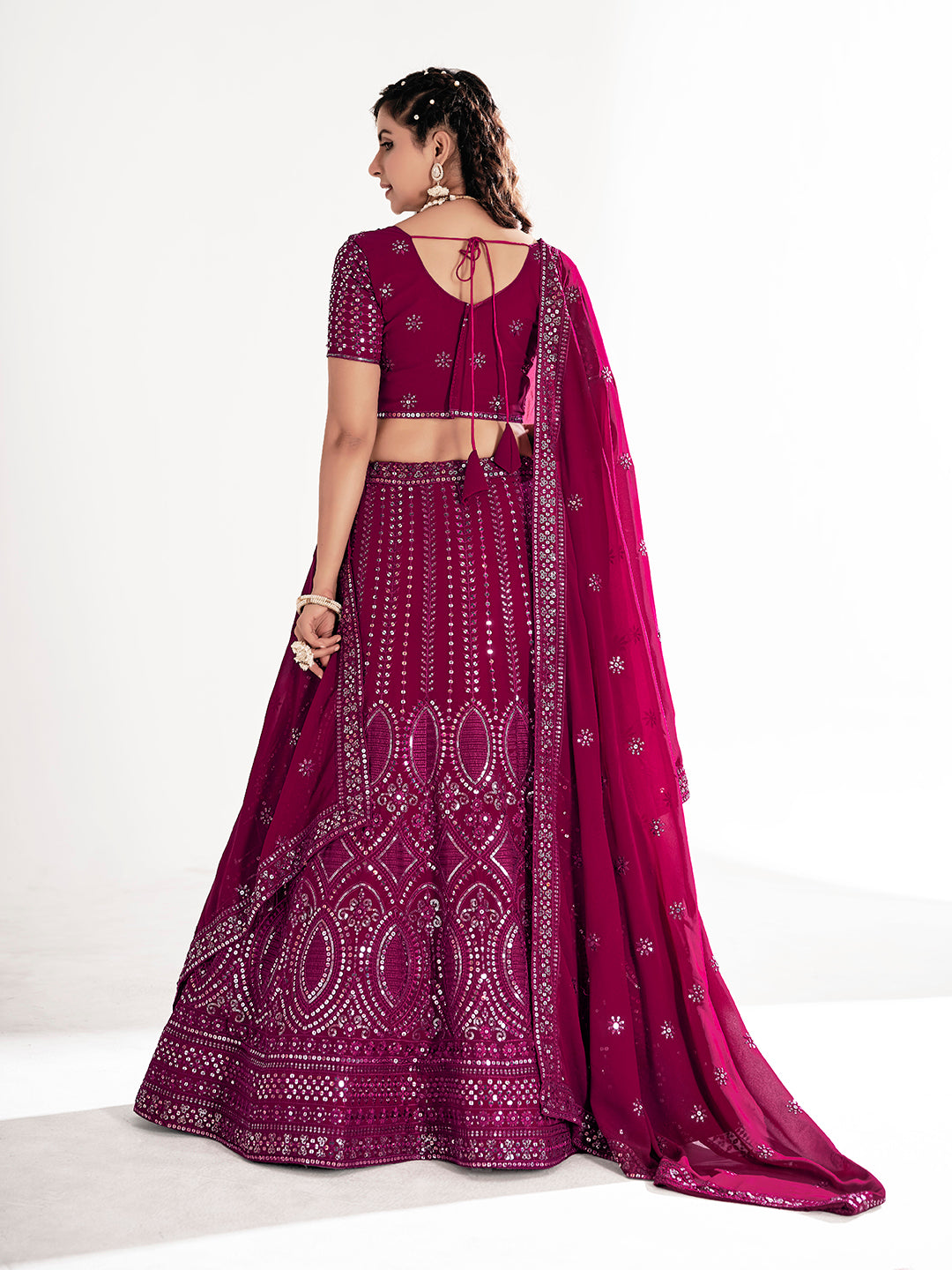 Maroon Georgette Embroidered Wedding Lehenga Choli