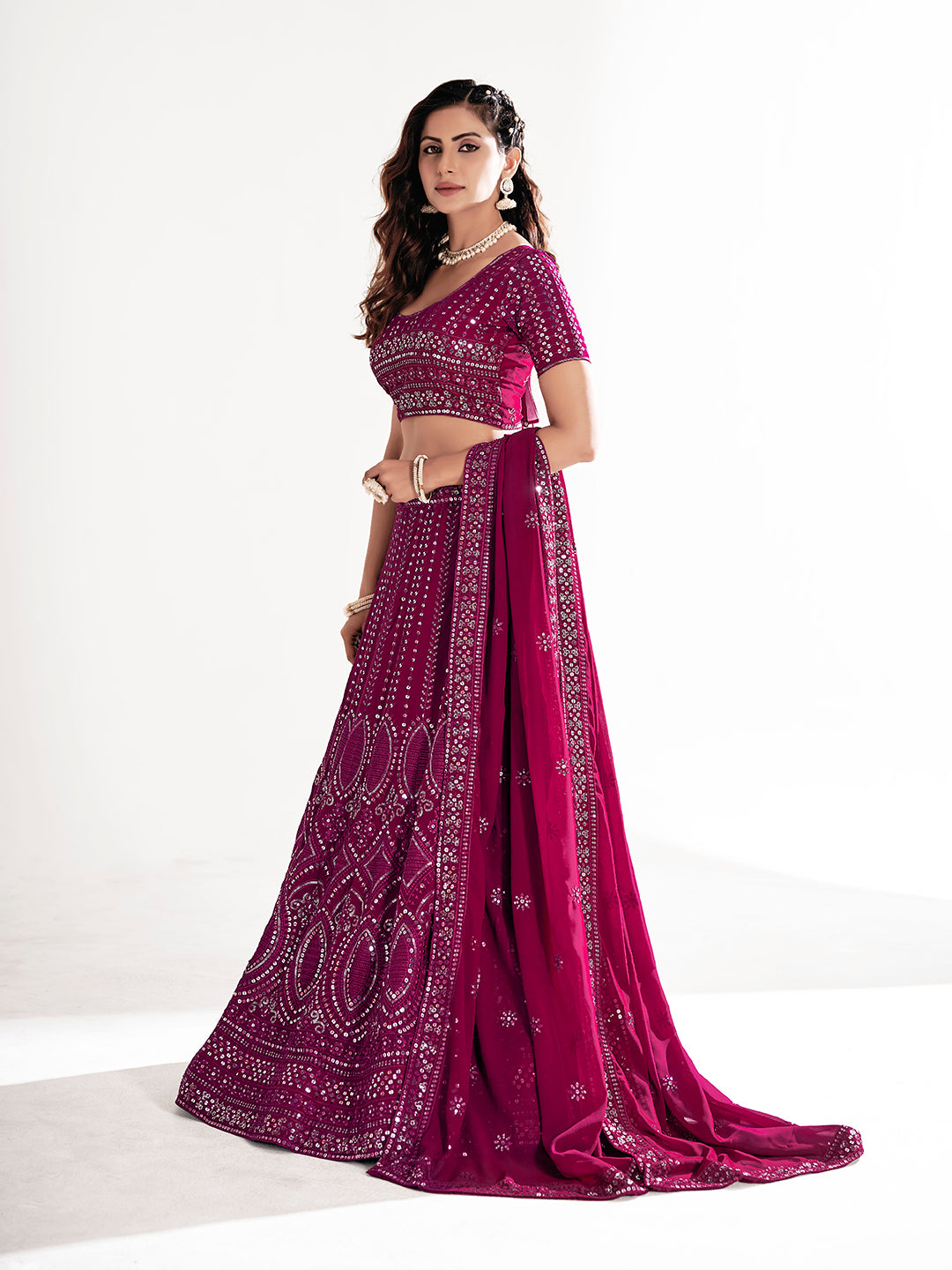 Maroon Georgette Embroidered Wedding Lehenga Choli