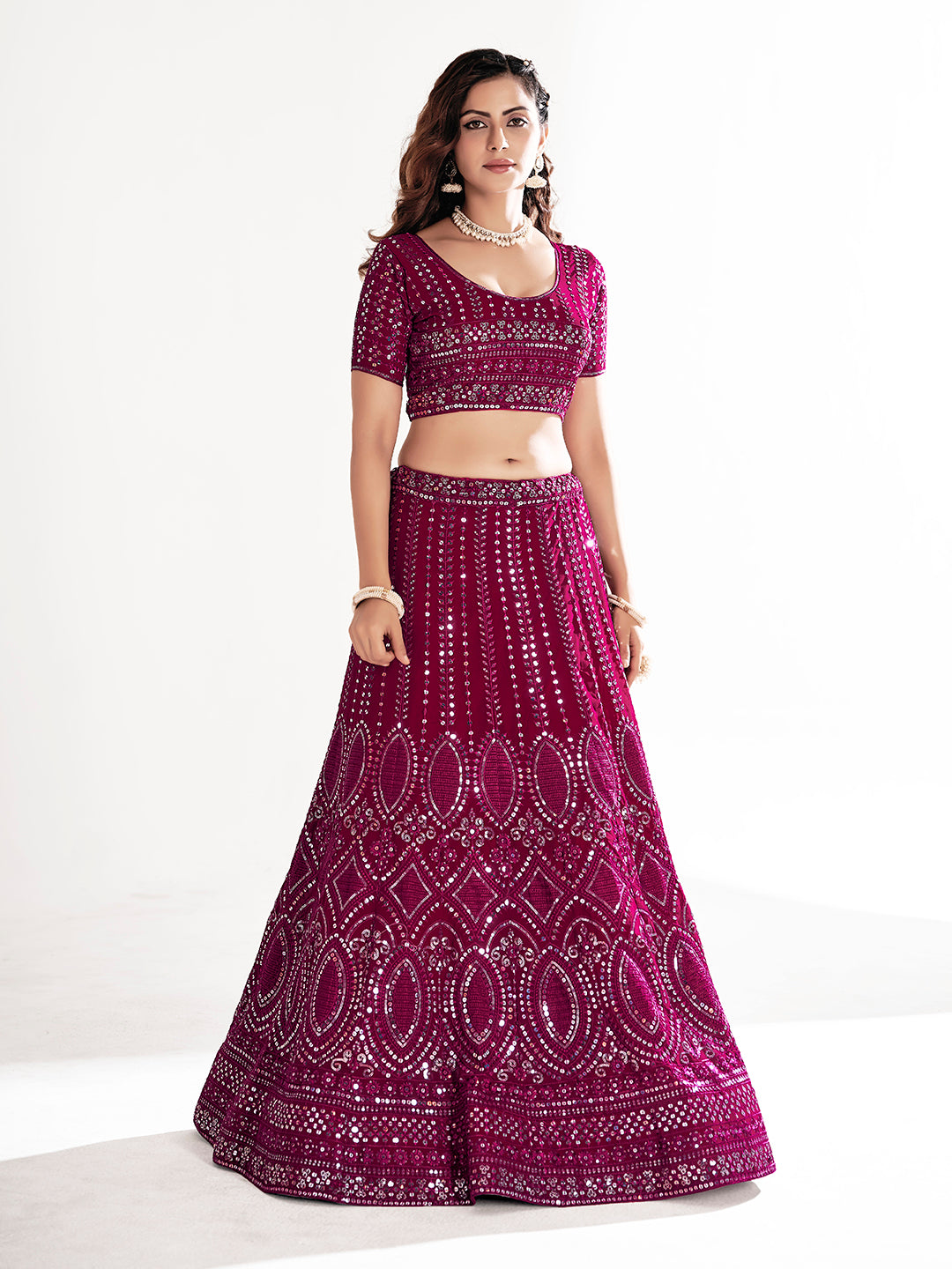 Maroon Georgette Embroidered Wedding Lehenga Choli