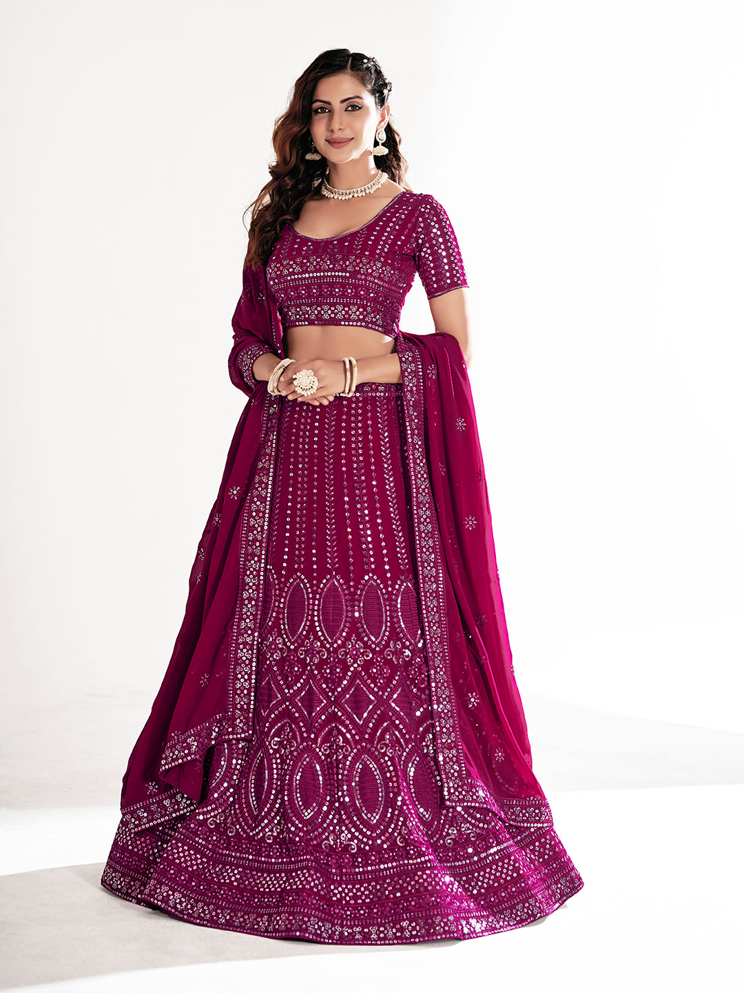 Maroon Georgette Embroidered Wedding Lehenga Choli