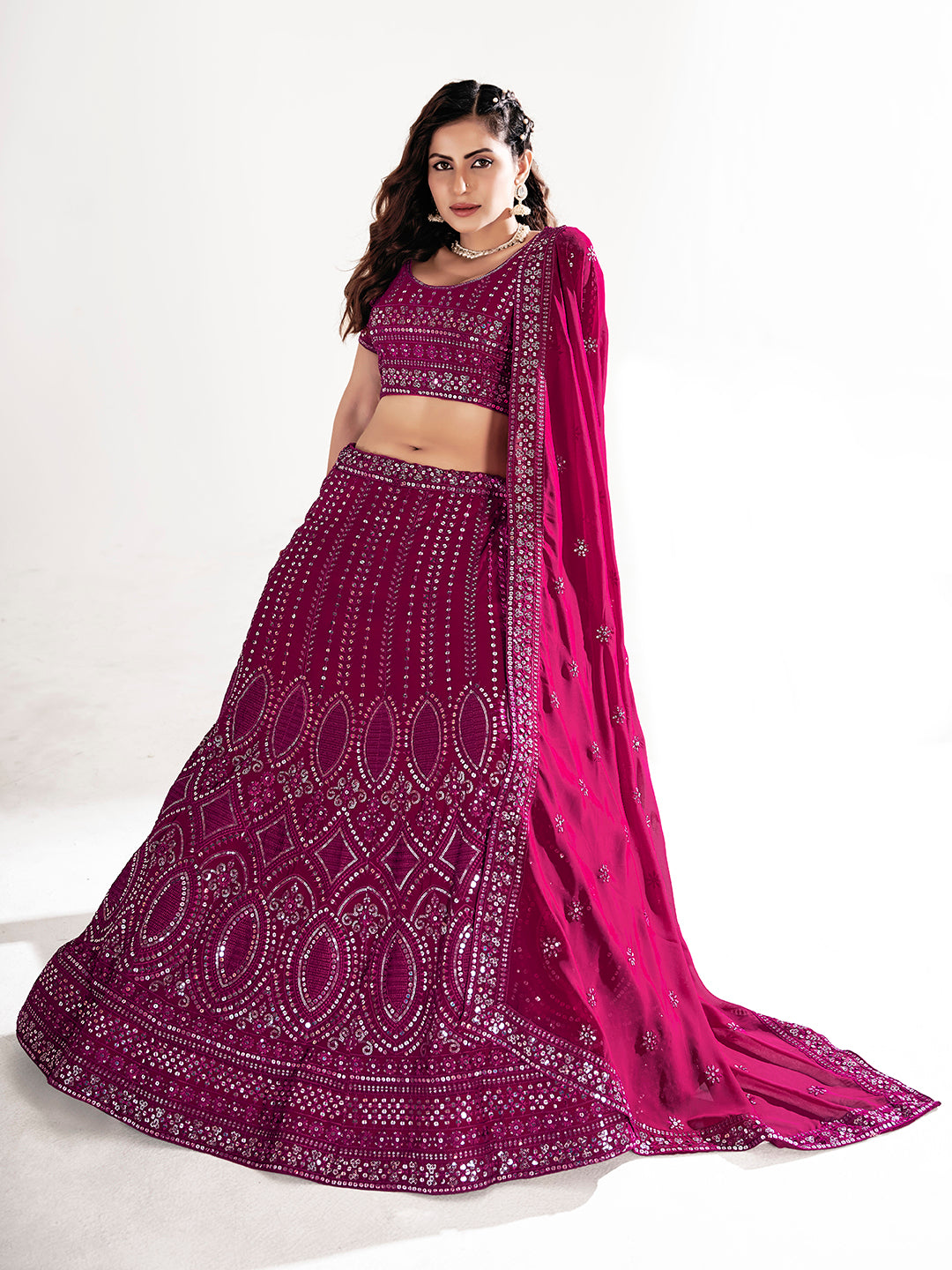 Maroon Georgette Embroidered Wedding Lehenga Choli