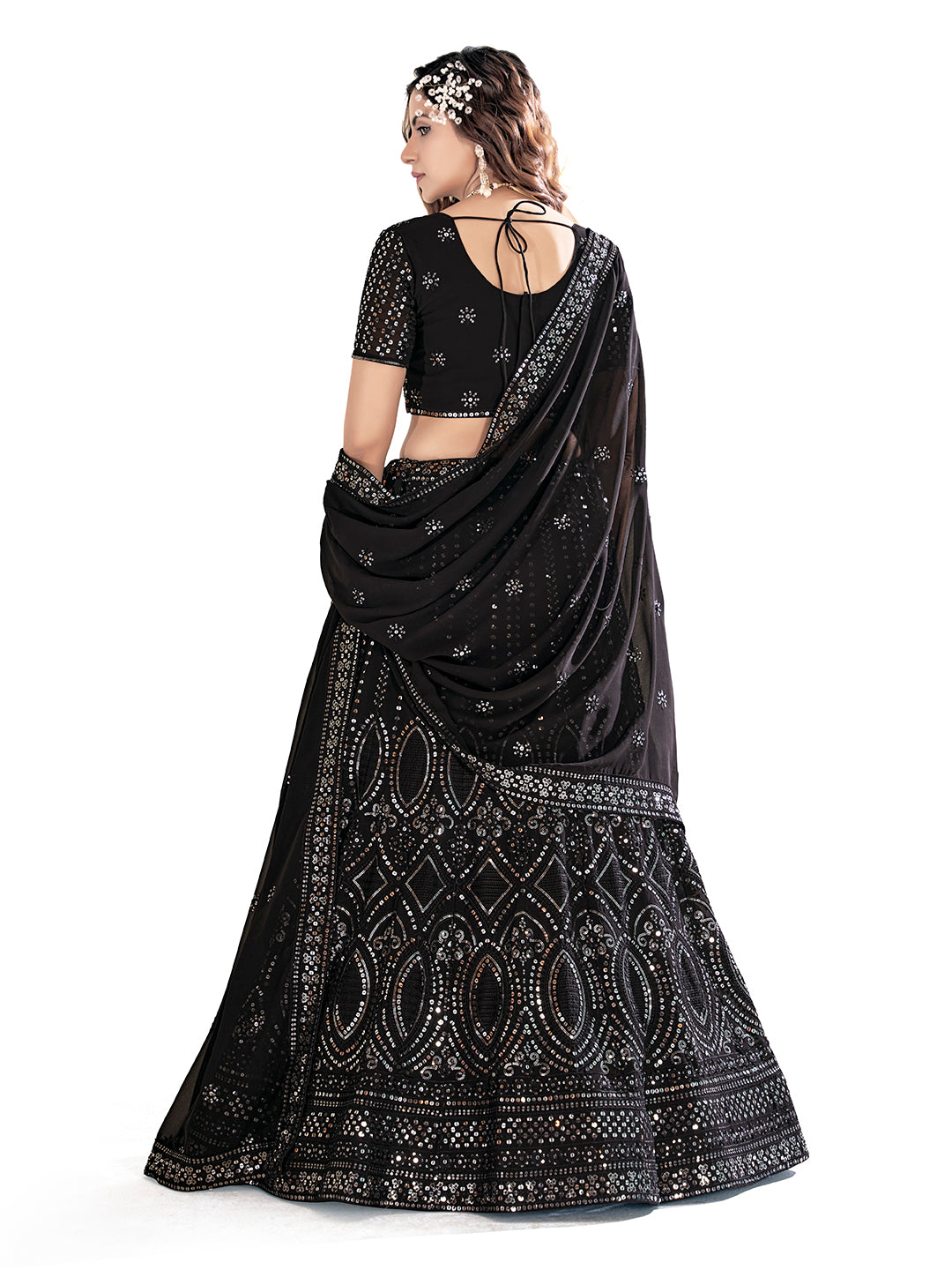 Black Embroidered Wedding Semi-Stitch Lehenga Choli