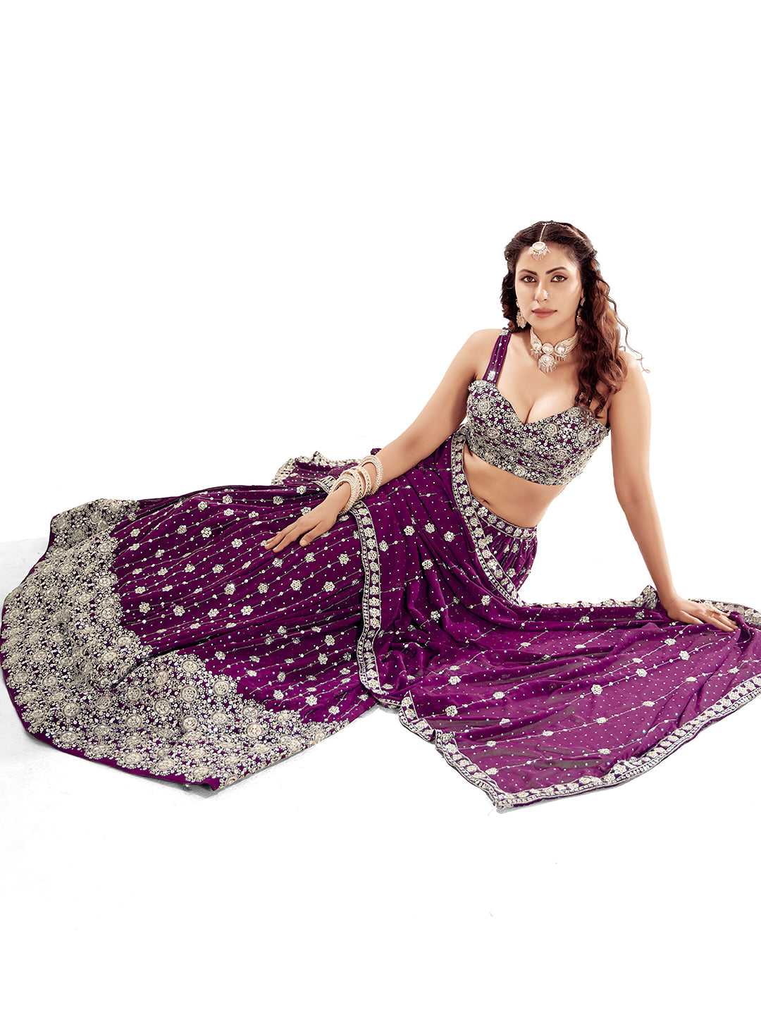 Purple Embroidered Semi-Stitch Wedding Lehenga Choli