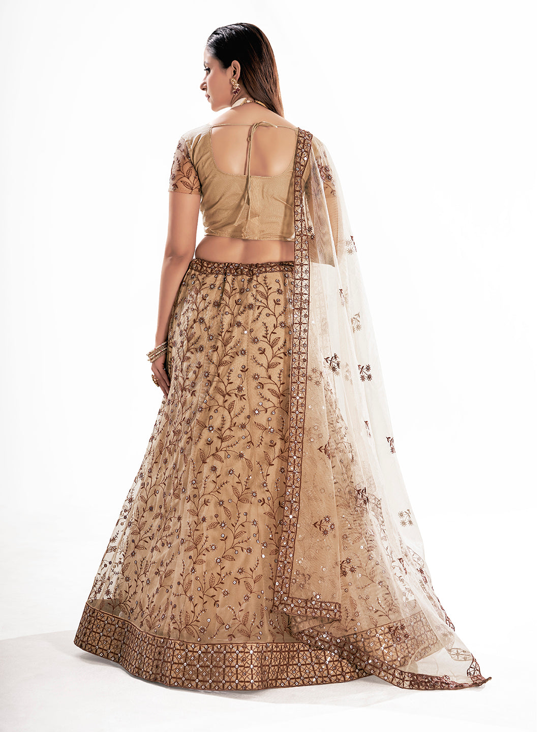 Beige Embroidered Wedding Semi-Stitch Lehenga Choli