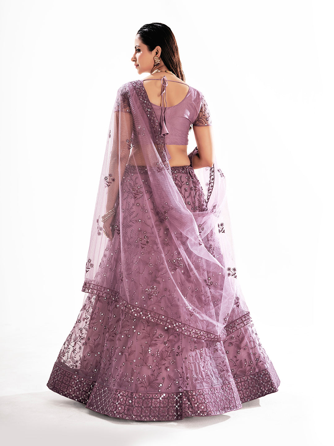 Lavender Net Lehenga Choli with Embroidery Work