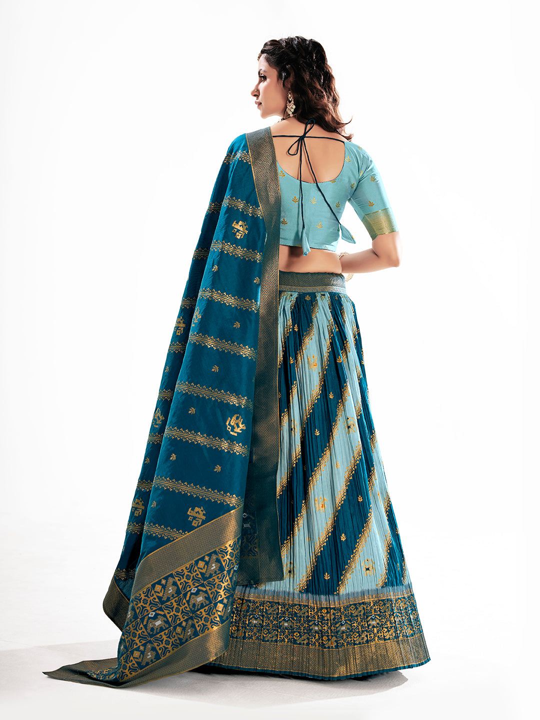 Blue Blended Silk Semi-Stitch Lehenga Choli