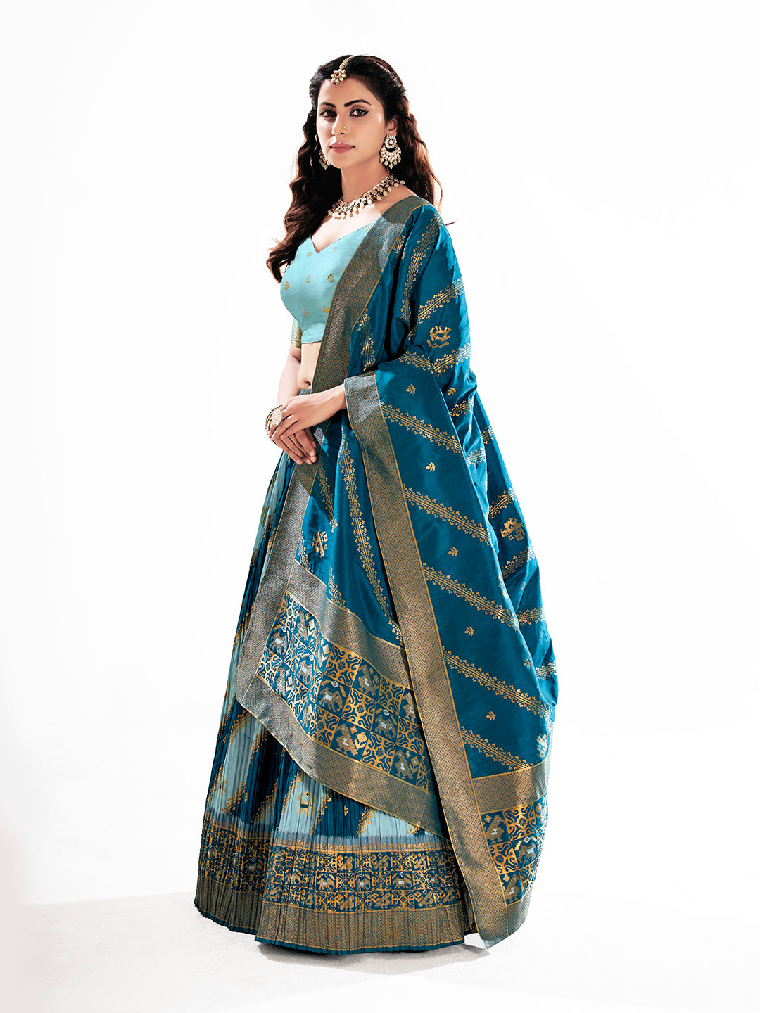 Blue Blended Silk Semi-Stitch Lehenga Choli