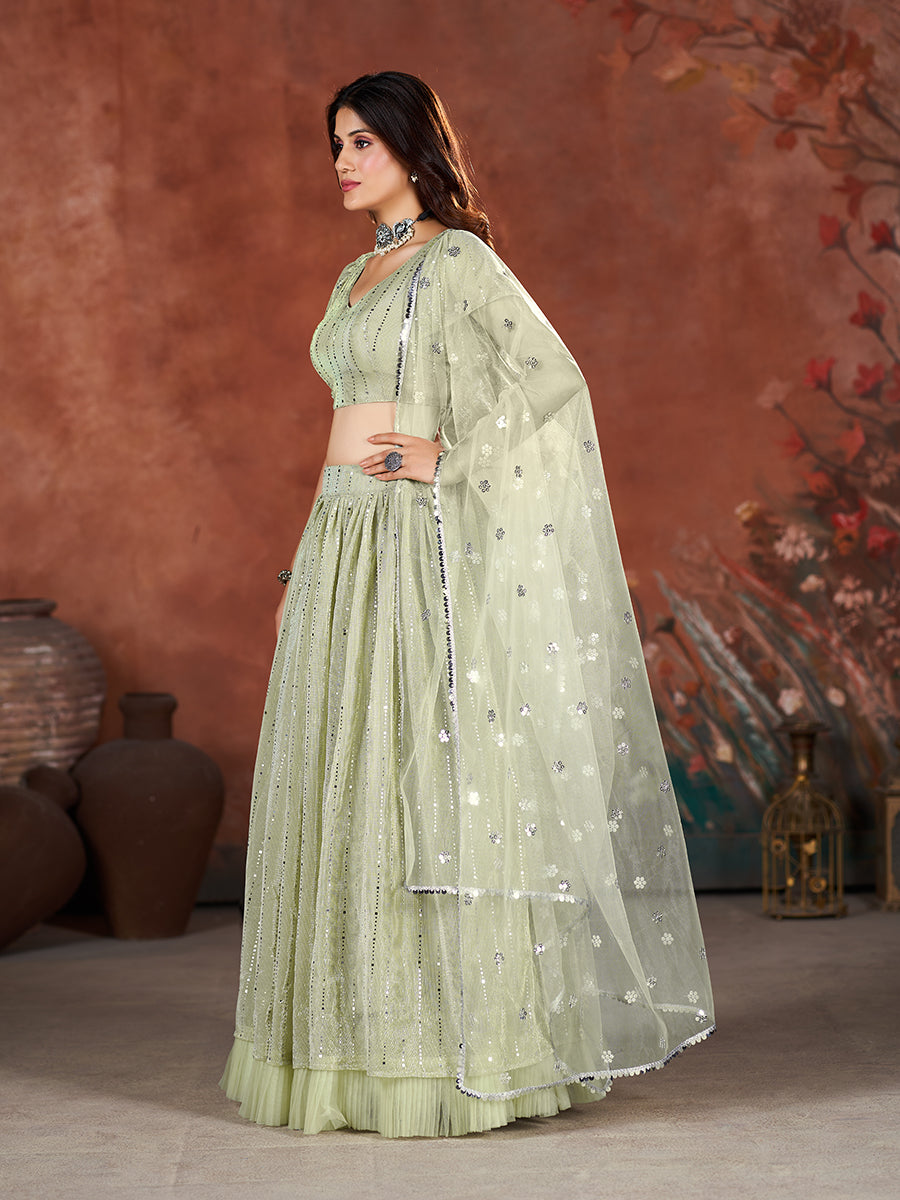 Sea Green Wedding Wear Sequins Embroidered Lehenga Choli