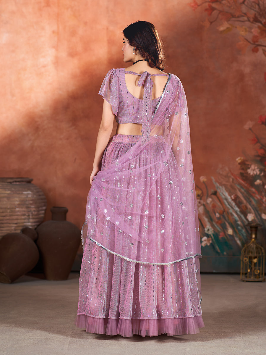 Light Purple Wedding Wear Sequins Embroidered Lehenga Choli