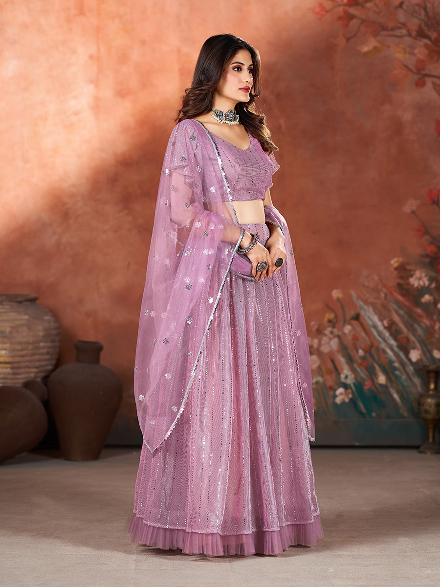 Light Purple Wedding Wear Sequins Embroidered Lehenga Choli