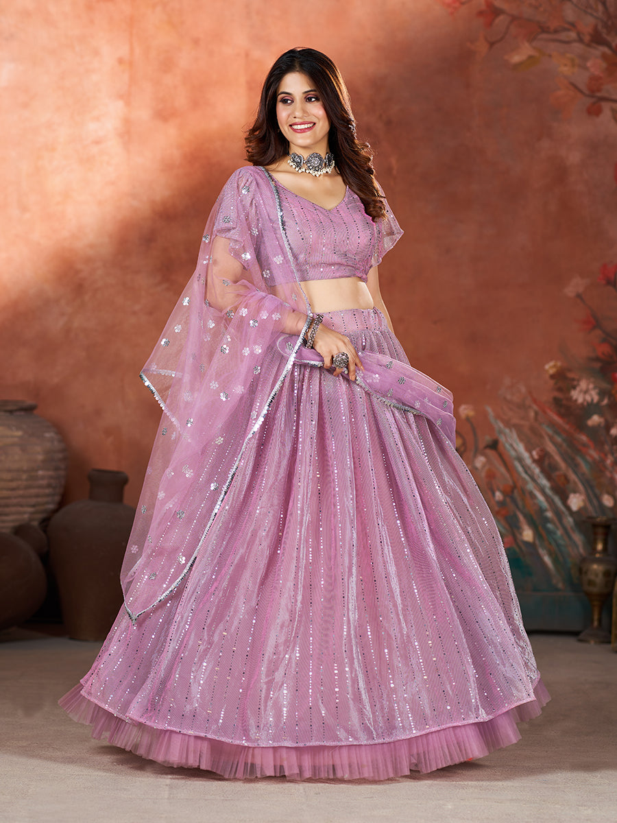 Light Purple Wedding Wear Sequins Embroidered Lehenga Choli