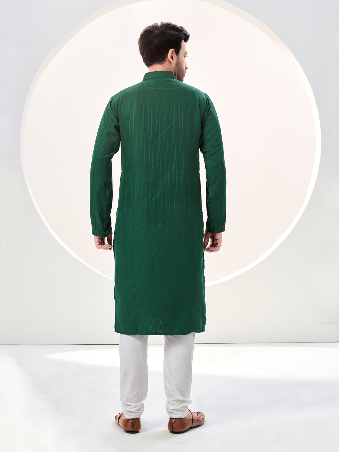 Green Stripe Liner Handloom Cotton Men's Kurta