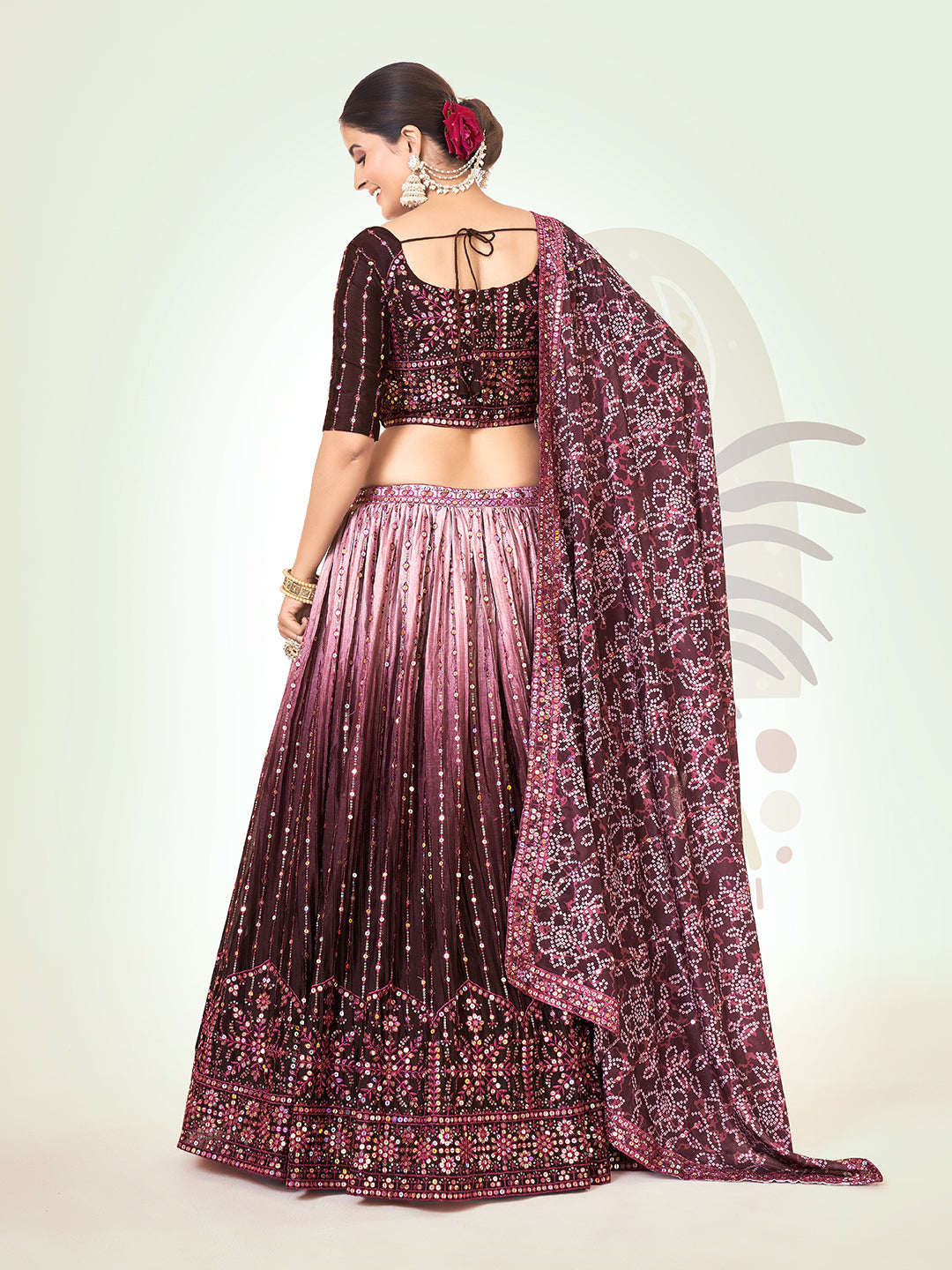 Eggplant Purple Navratri Special Chinon Silk Lehenga Choli