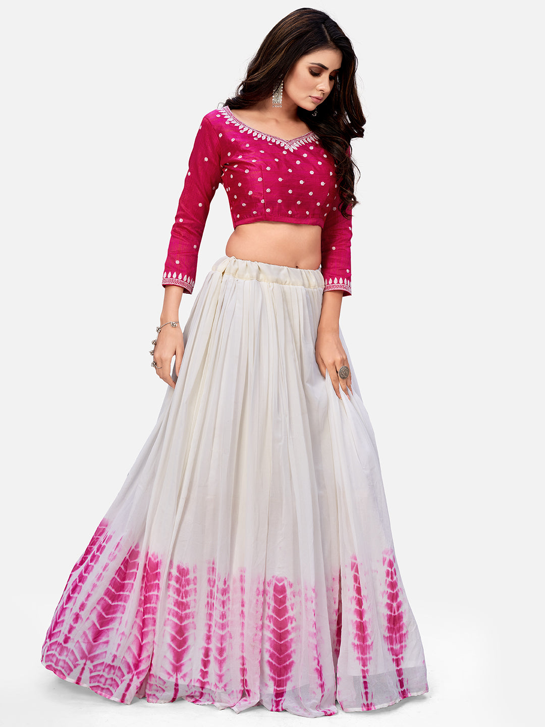 Newest Pink Georgette Embroidered Casual Wear Lehenga With Dupatta