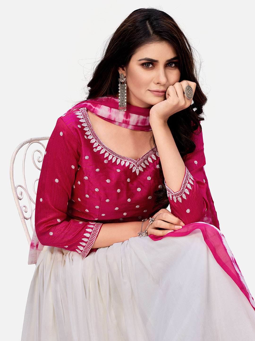 Newest Pink Georgette Embroidered Casual Wear Lehenga With Dupatta