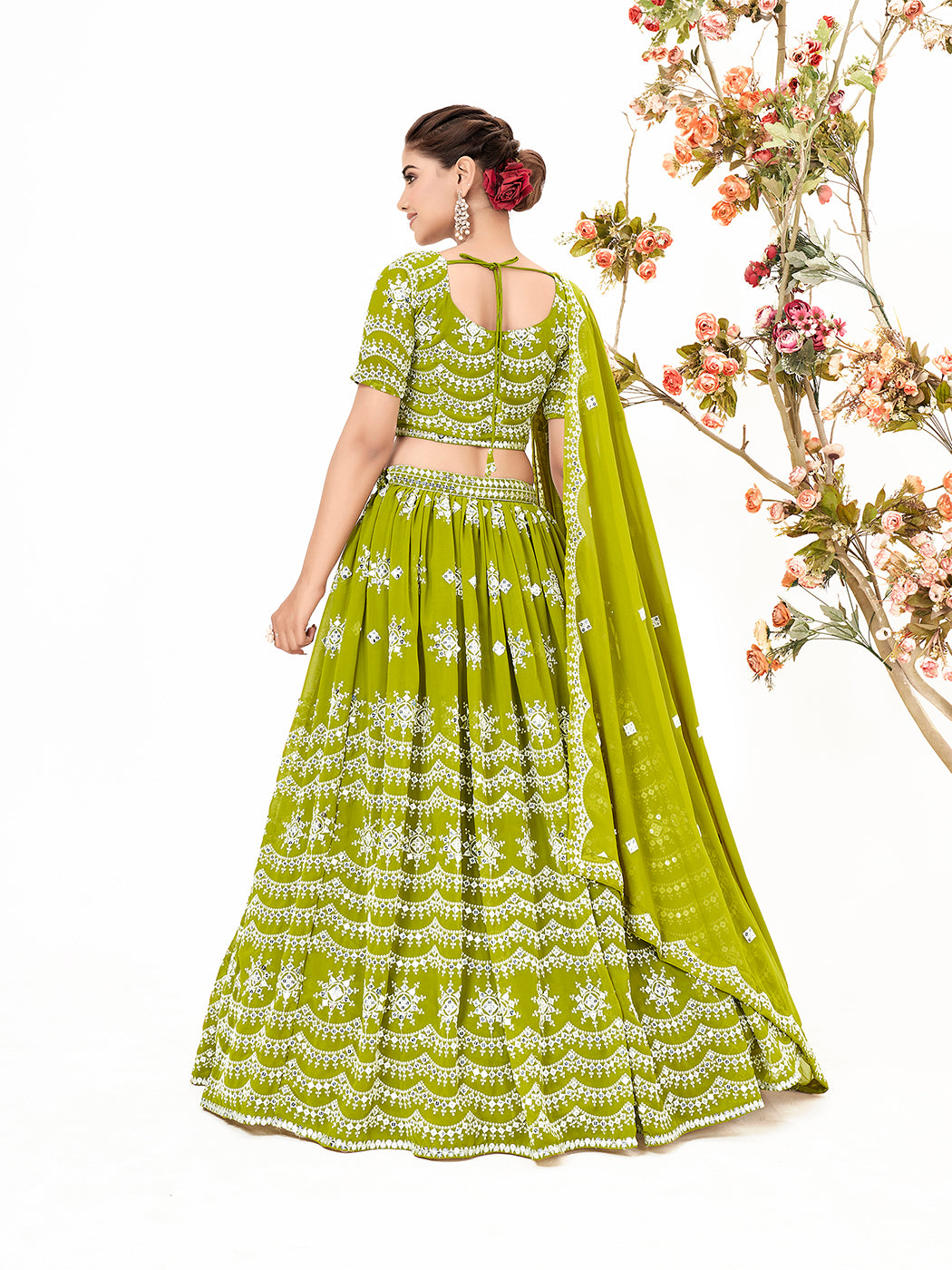 Lime Green Georgette Embroidered Wedding Lehenga Choli