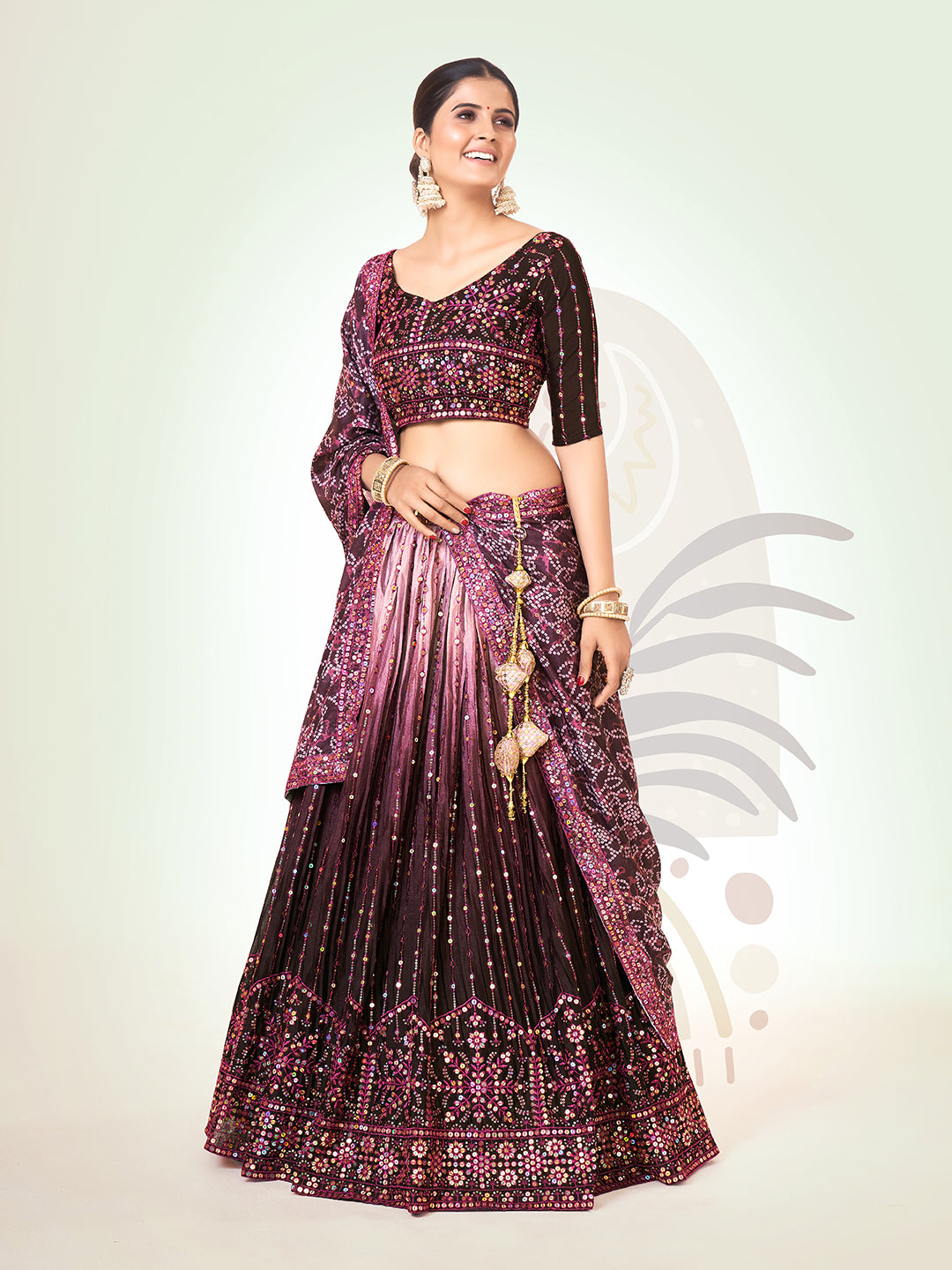 Eggplant Purple Navratri Special Chinon Silk Lehenga Choli