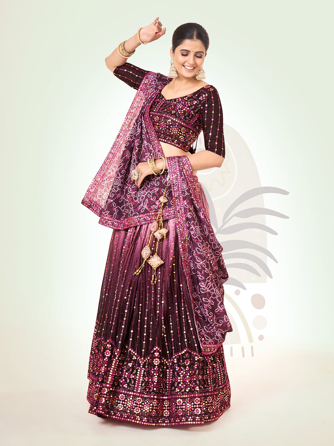 Eggplant Purple Navratri Special Chinon Silk Lehenga Choli