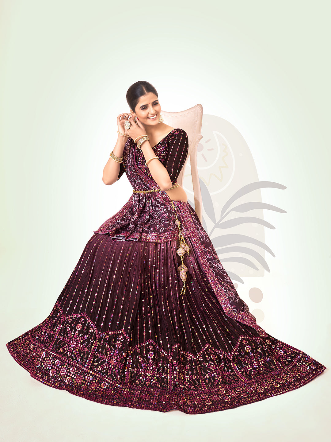 Eggplant Purple Navratri Special Chinon Silk Lehenga Choli