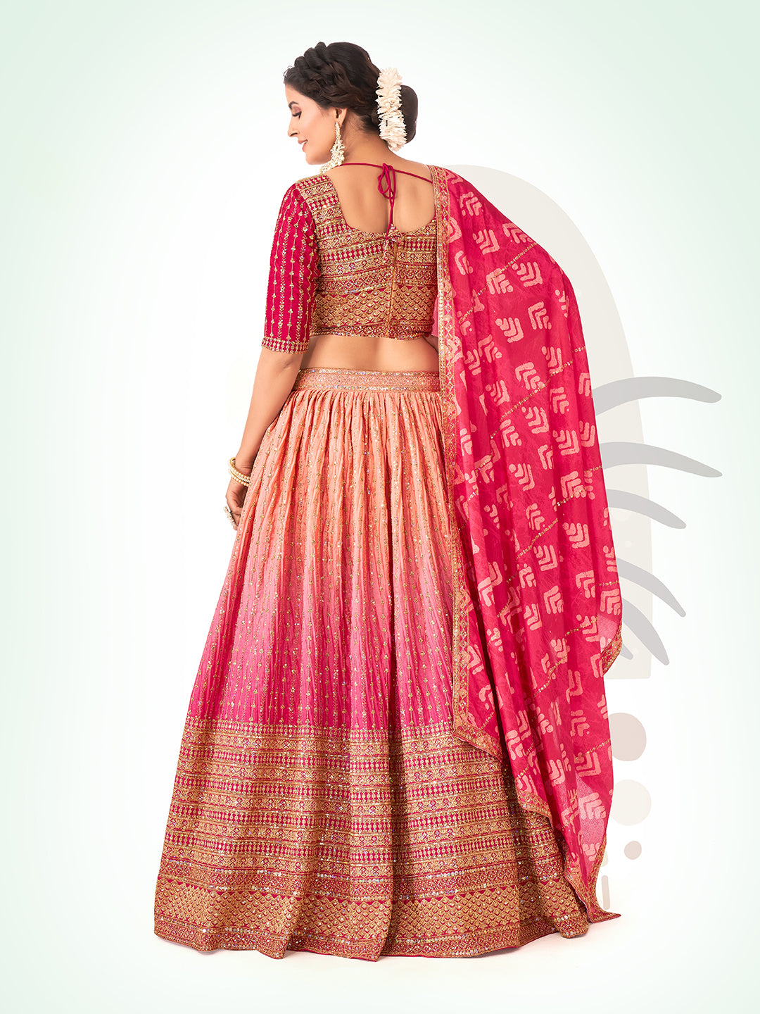 Two-Tone Pink Navratri Wear Chinon Silk Lehenga Choli