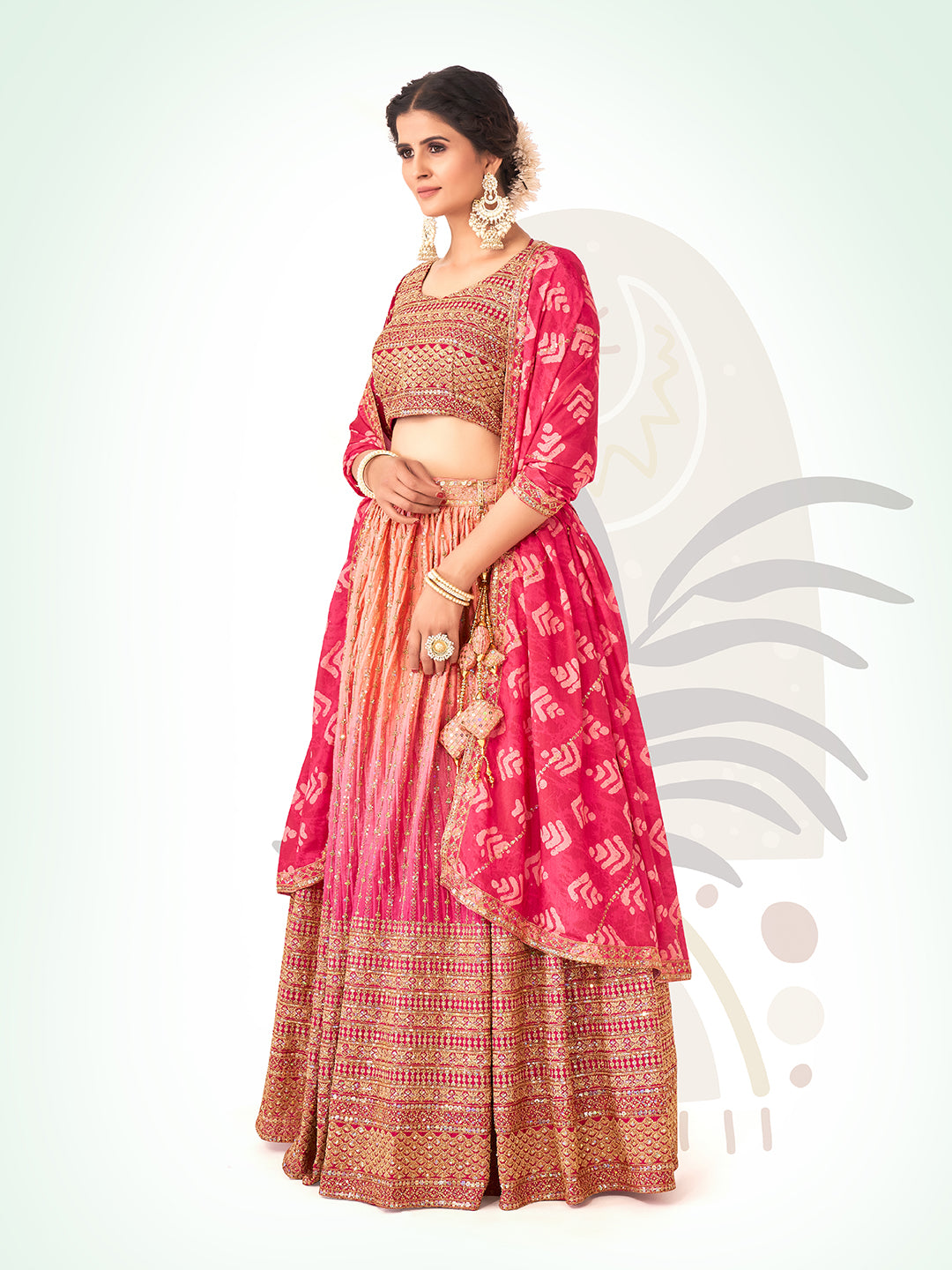 Two-Tone Pink Navratri Wear Chinon Silk Lehenga Choli