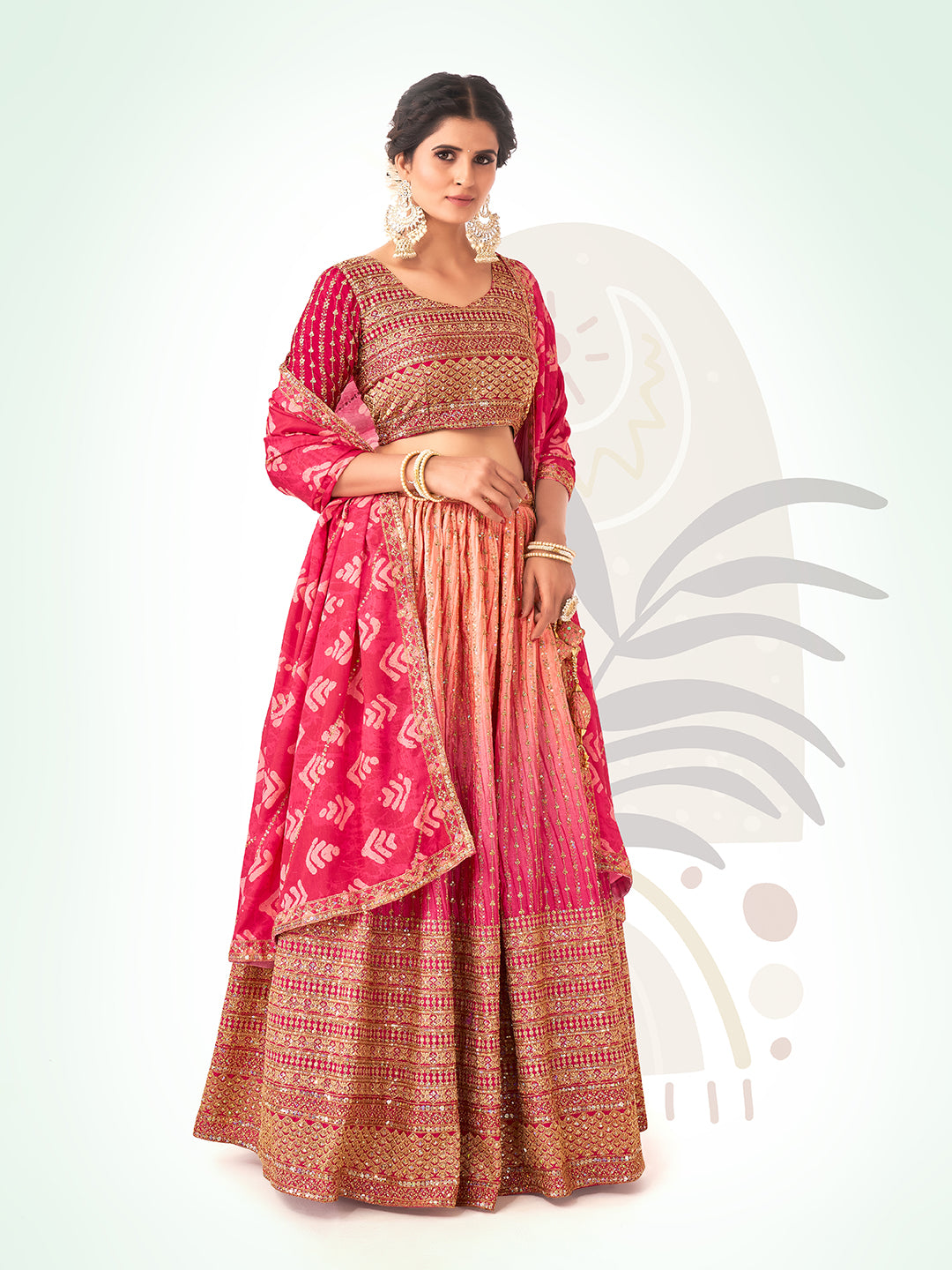 Two-Tone Pink Navratri Wear Chinon Silk Lehenga Choli